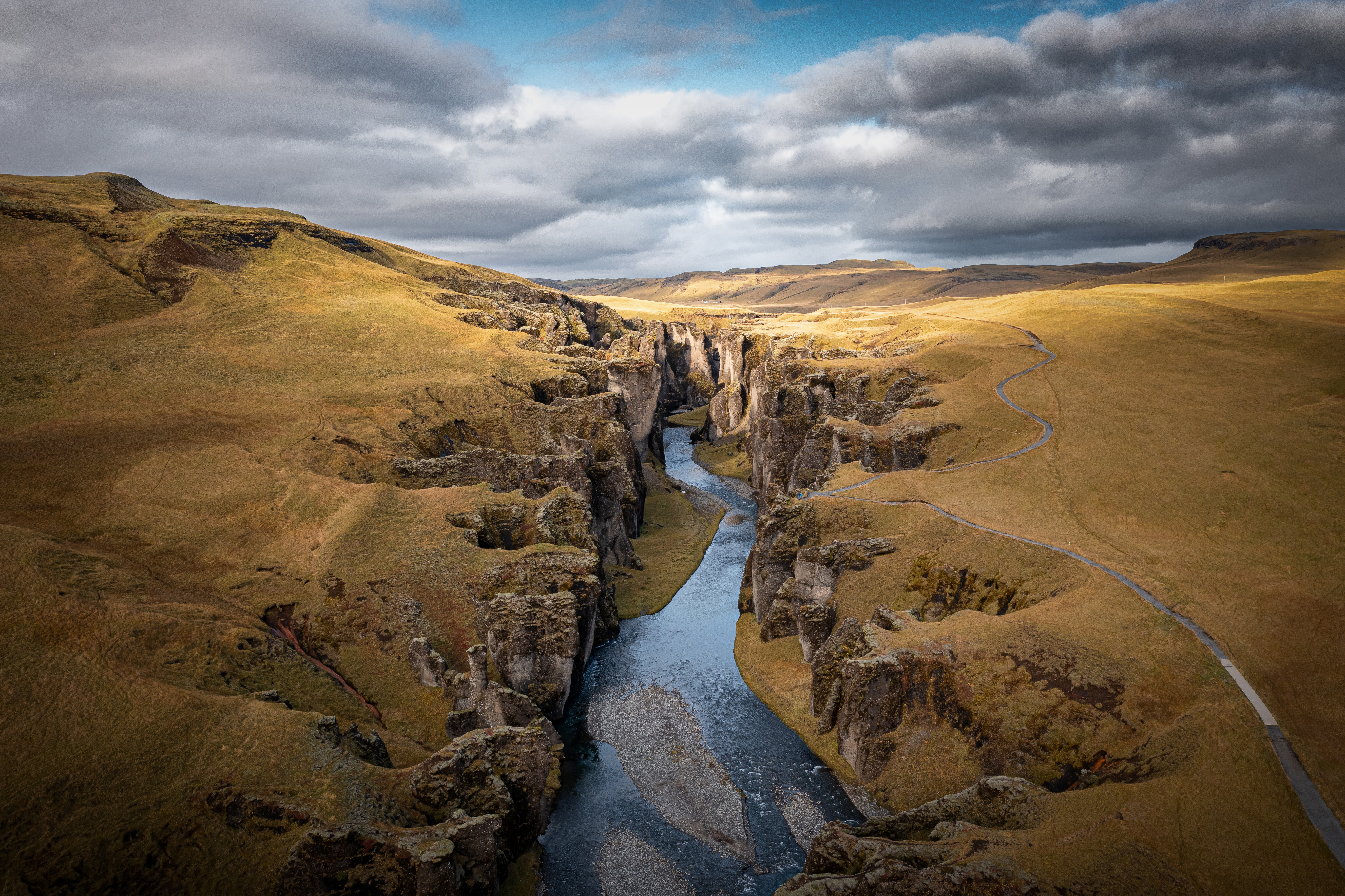 A gorge with a river among the rocks in Iceland