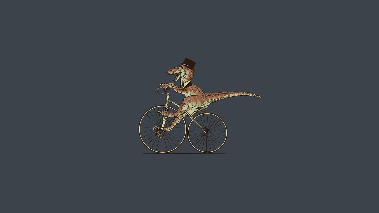 Обои велосипед динозавры минимализм на рабочий стол