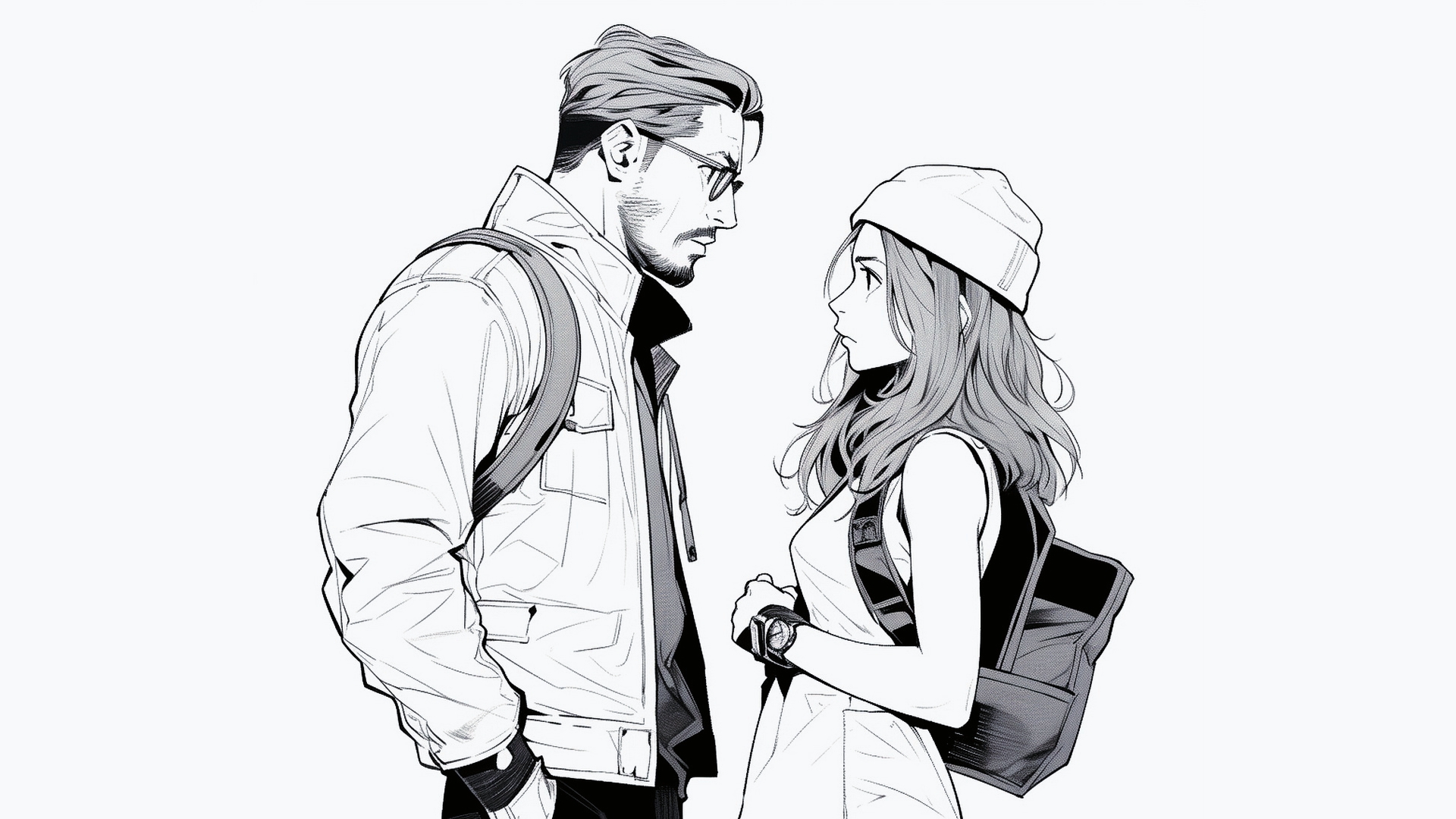 Бесплатное фото Рисунок мужчина и девушка на белом фоне
