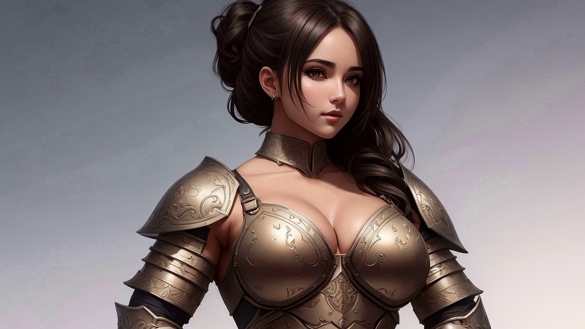 Free photo Shade girl in armor on a light background