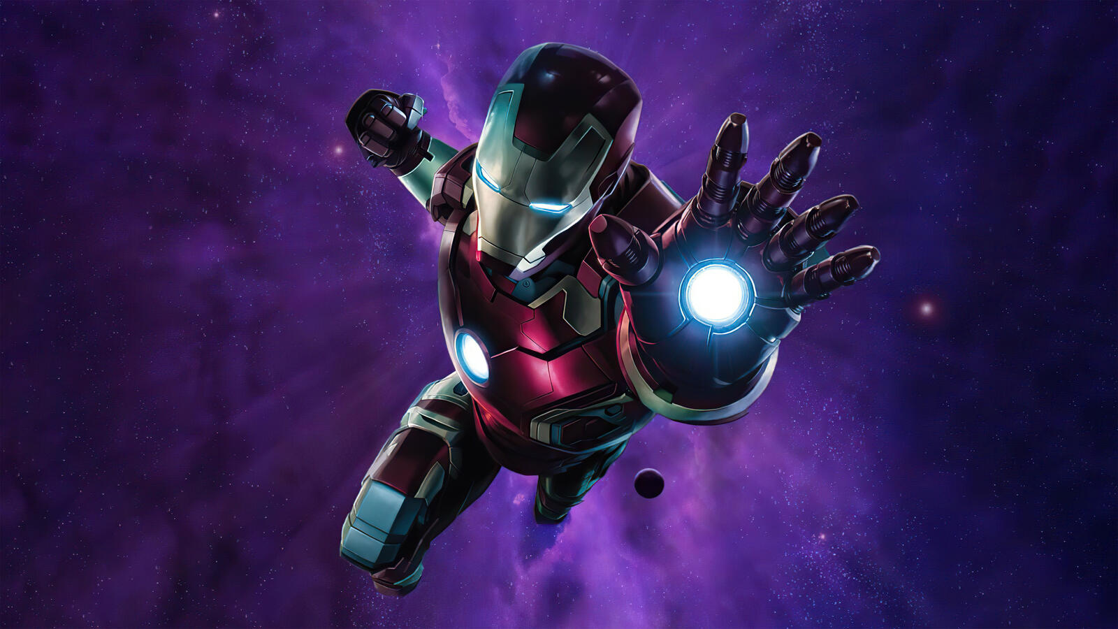 Free photo Iron Man in flight on a purple field