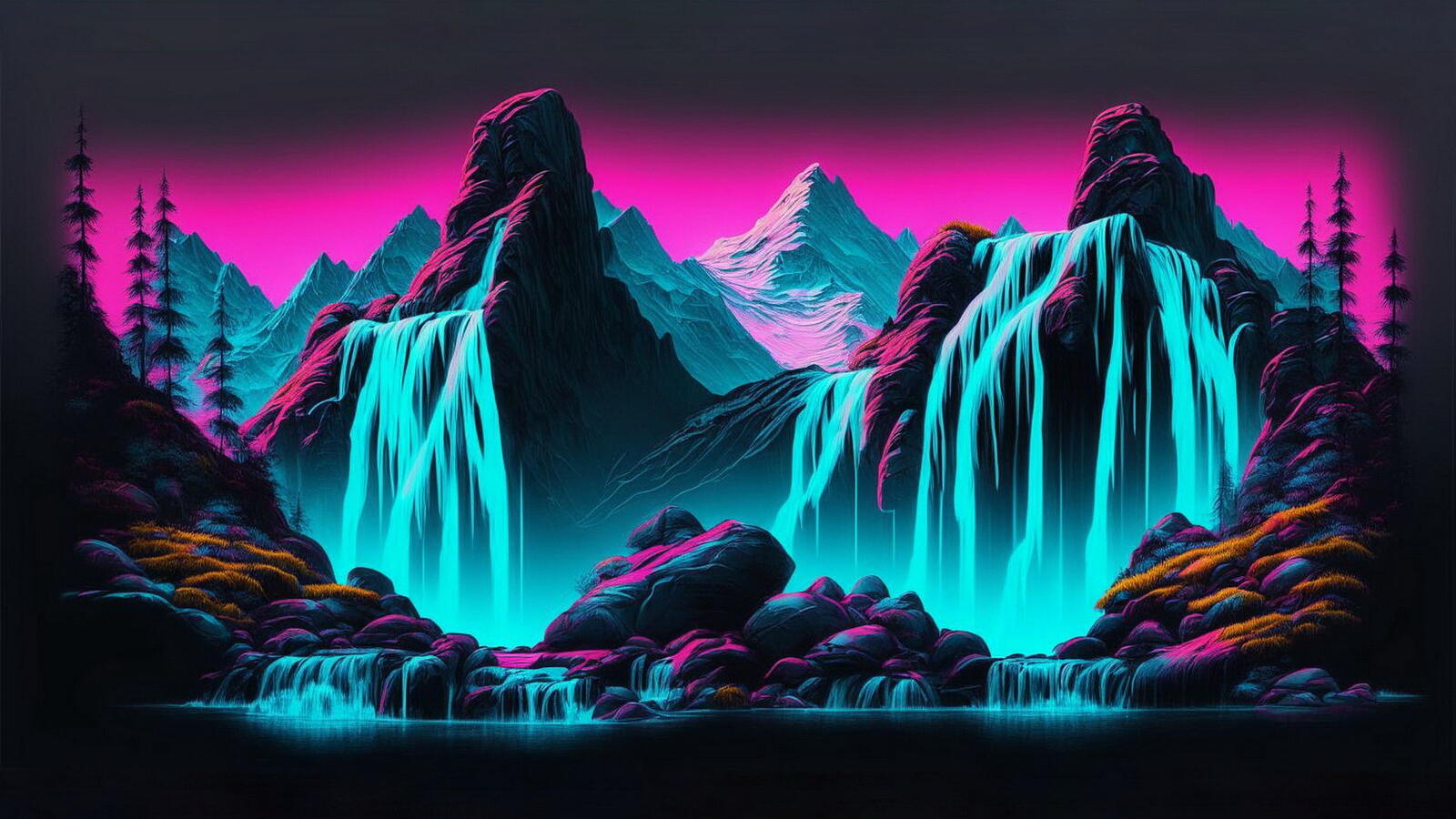 Бесплатное фото Водопад на фоне ночных гор