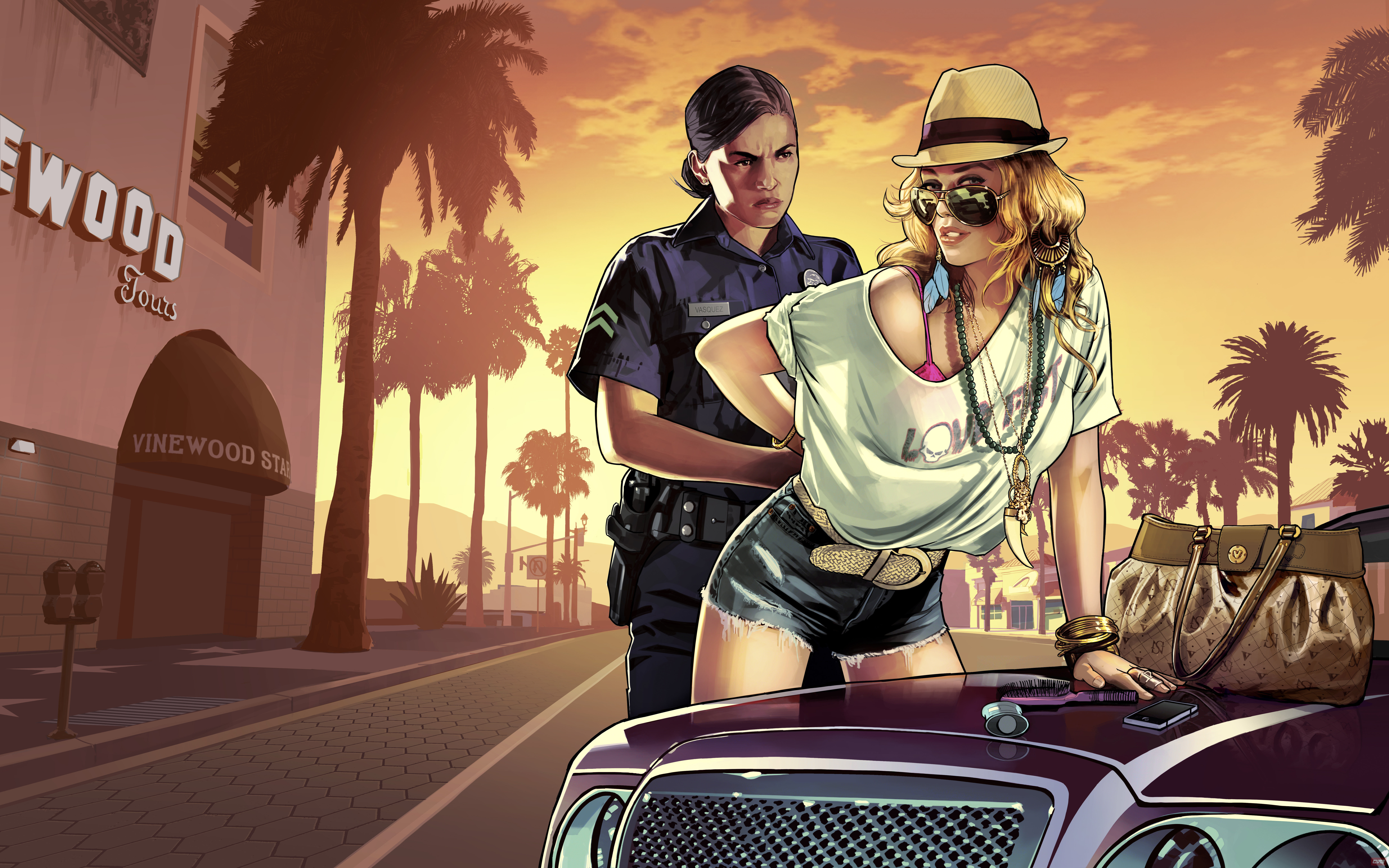 A picture from gta 5 with a police girl.