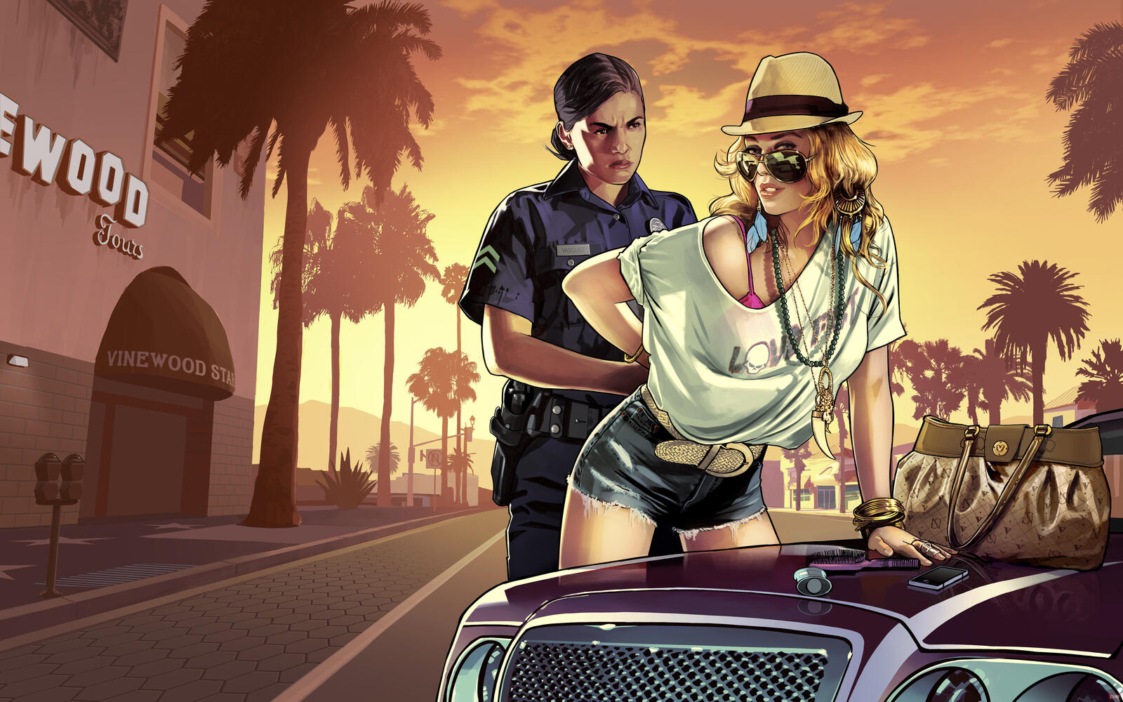 Free photo A picture from gta 5 with a police girl.