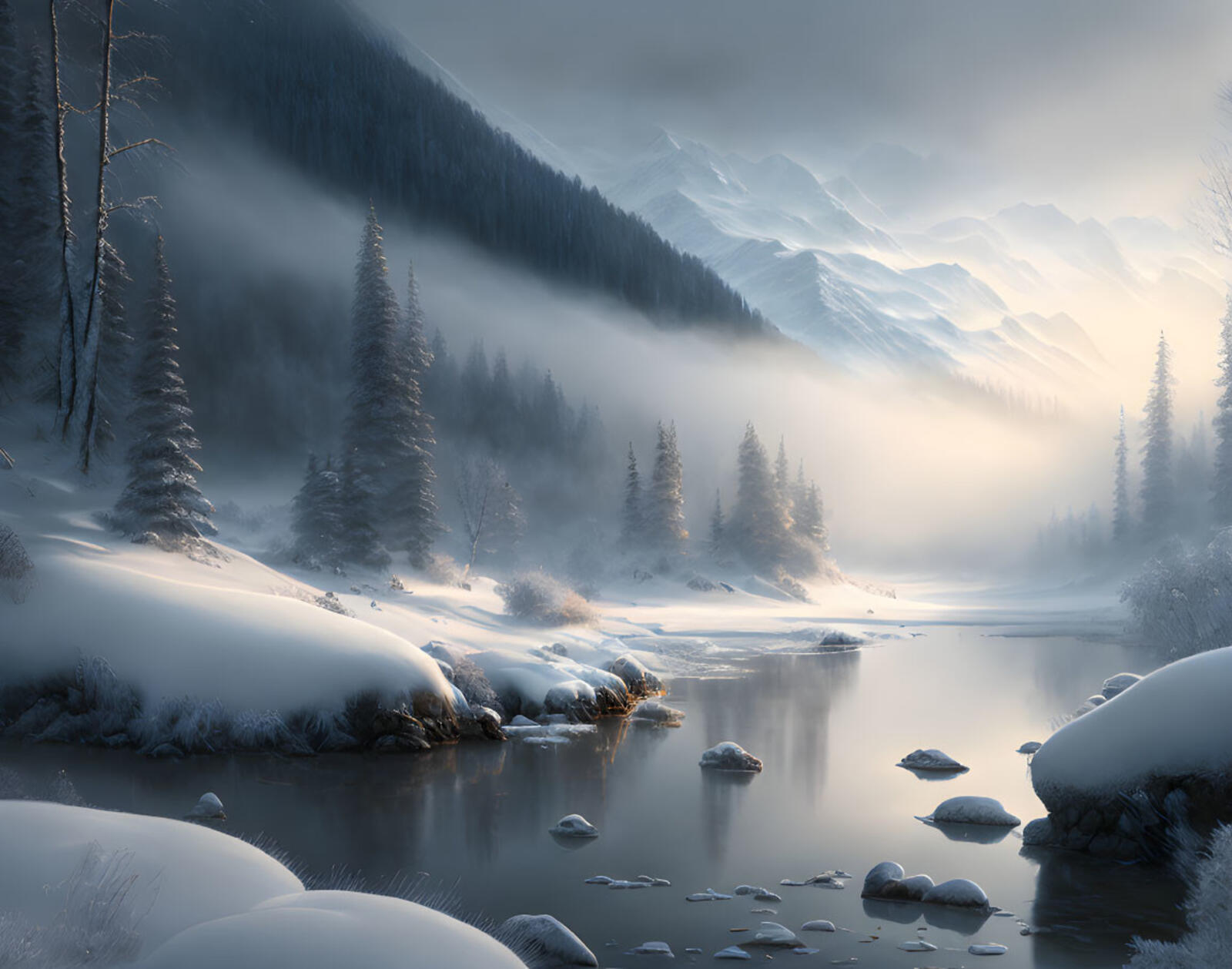 Бесплатное фото Река в зимний морозный день