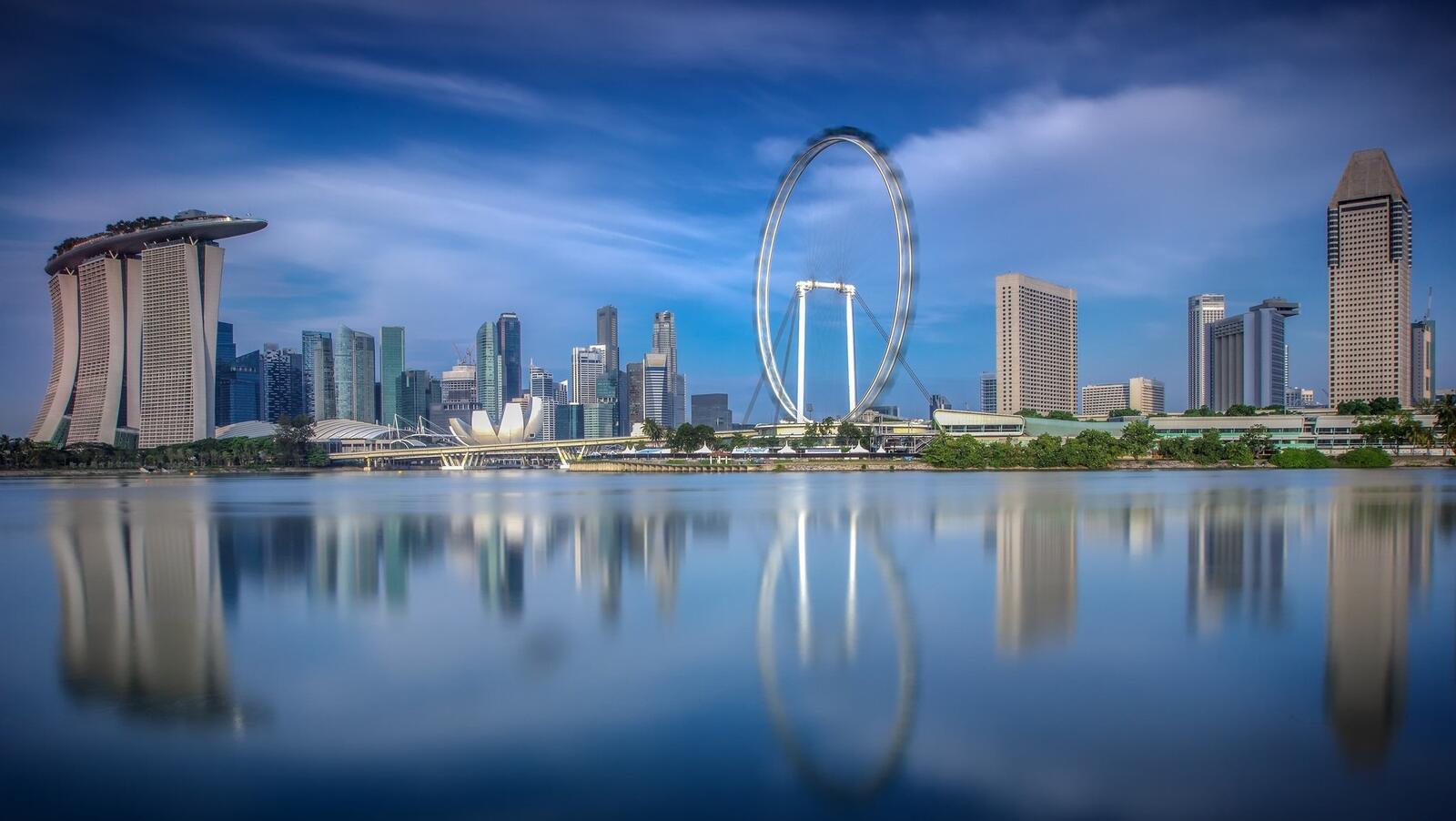 Обои обои сингапур небоскребы колесо обозрения на рабочий стол