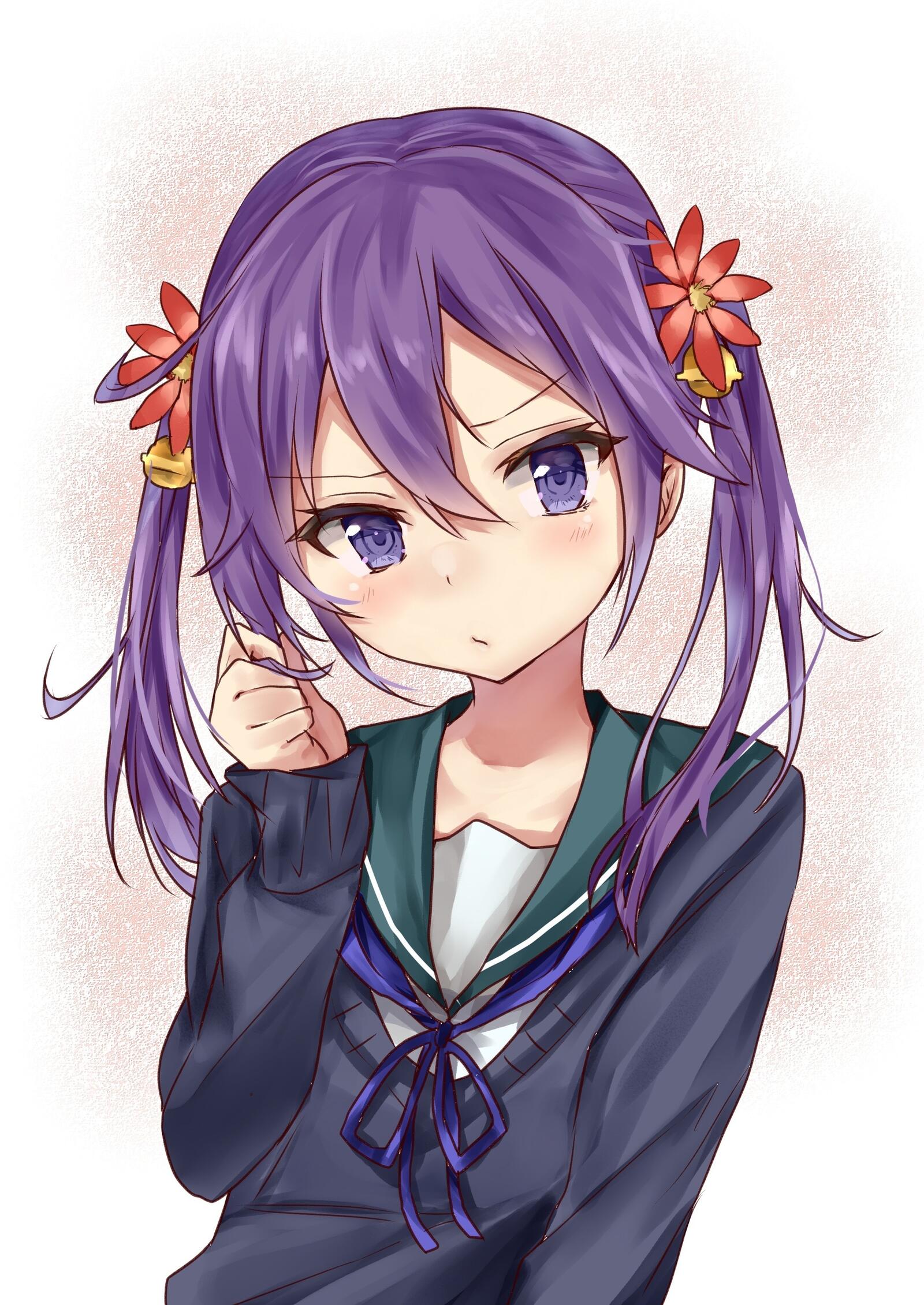 Free photo Anime girl with purple hair.