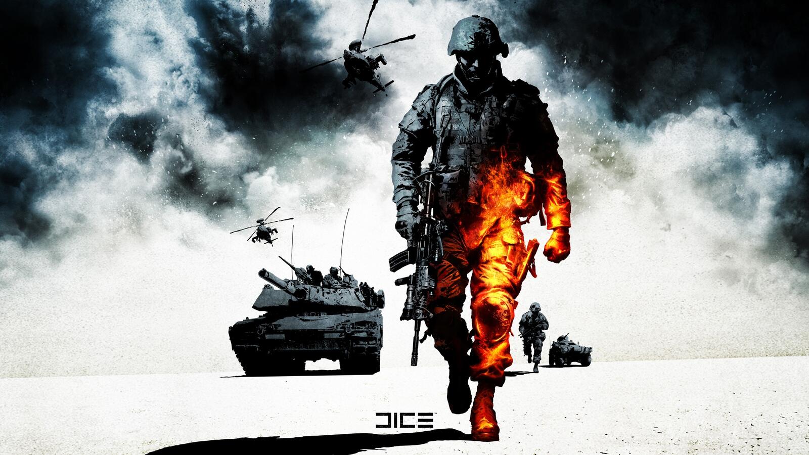 Бесплатное фото Солдат на фоне танка в игре Battlefield