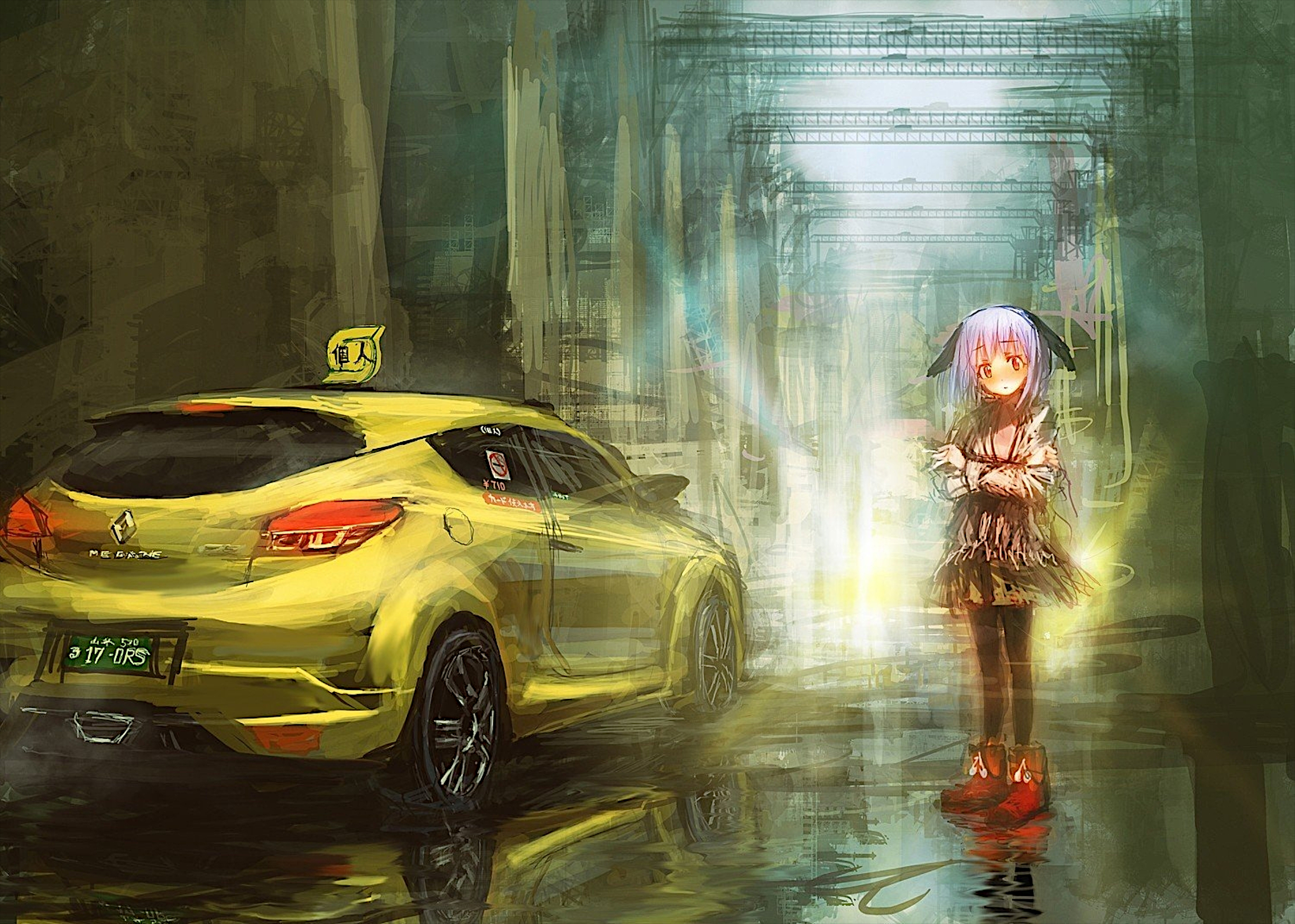 Рисунок желтой аниме машины