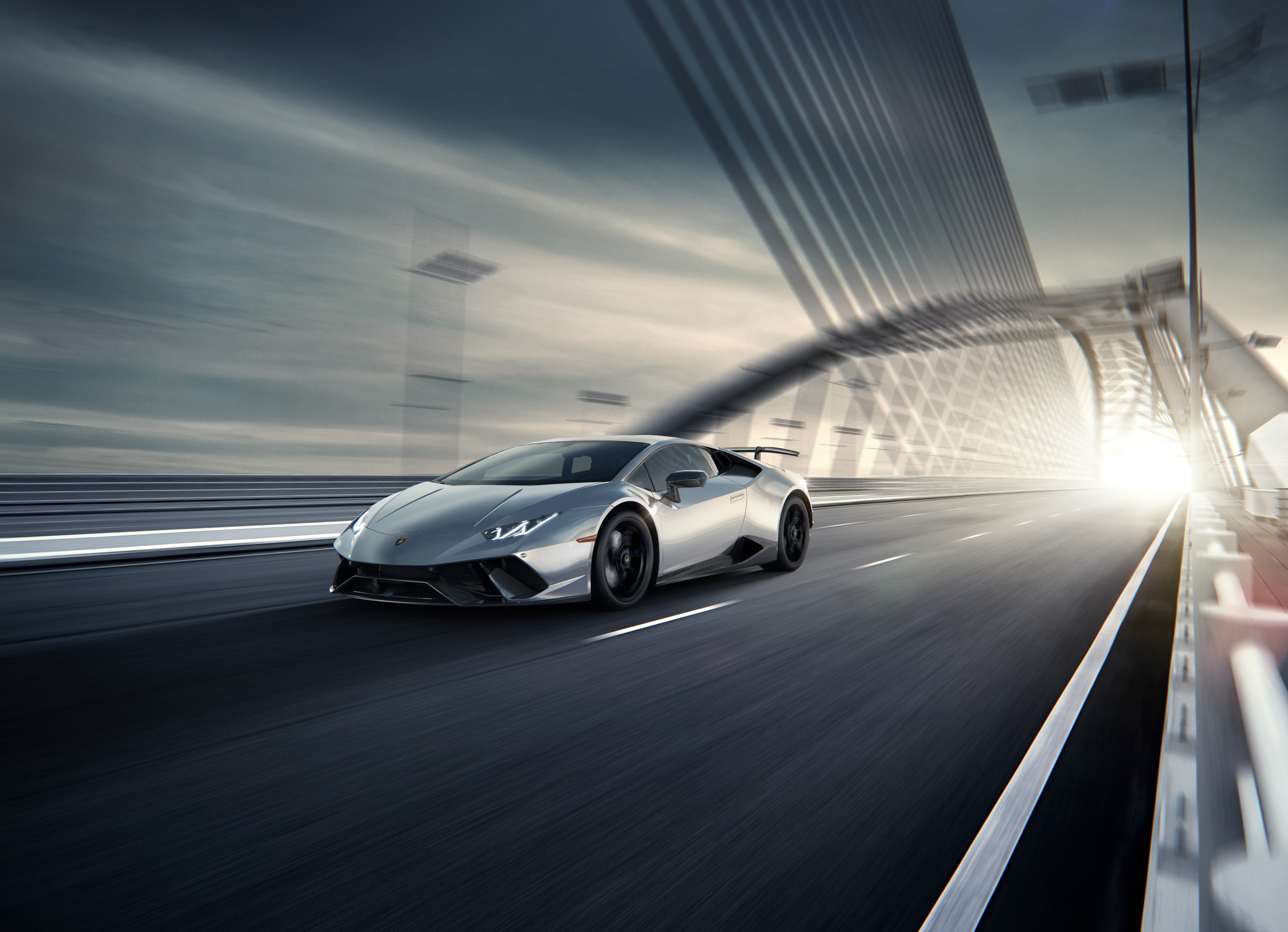 Free photo Lamborghini drives at high speed