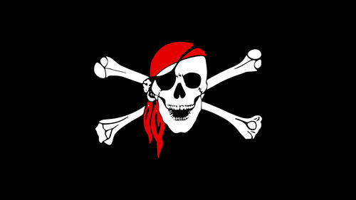 Картинка с пиратским символом в красной бандане на черном фоне