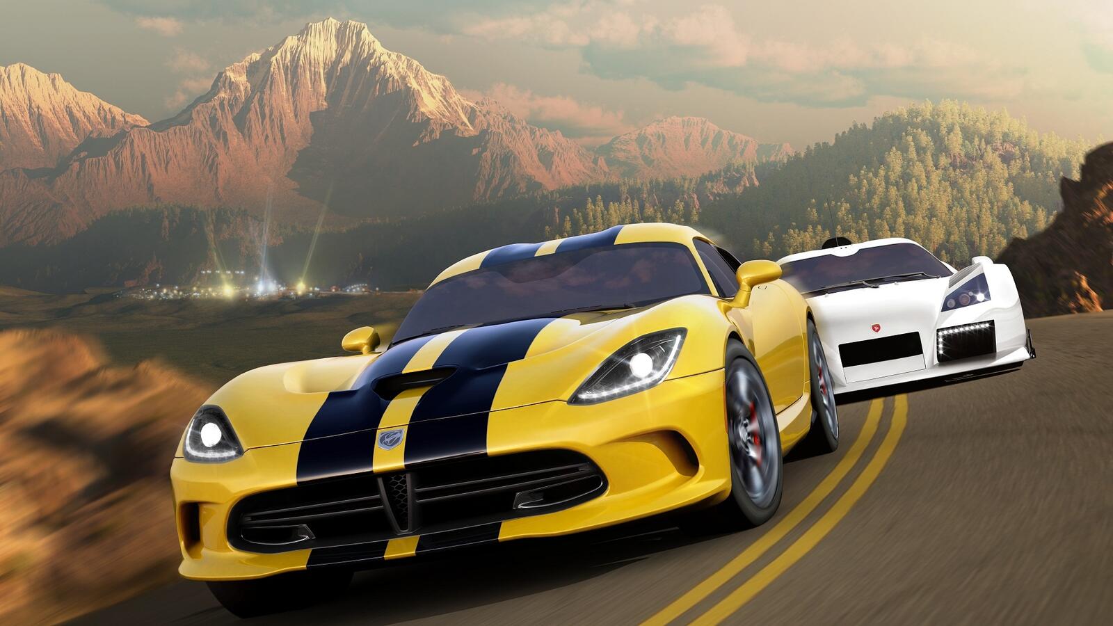 Free photo Racing sports cars in the game forza horizon