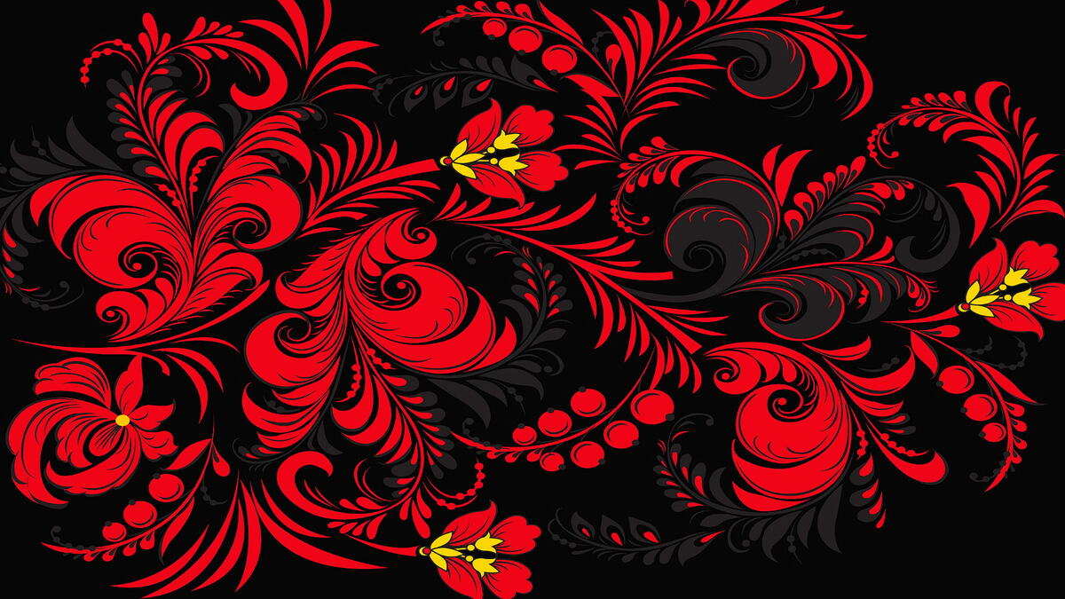 Drawing Khokhloma pattern on black background