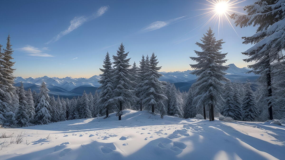 Зимний пейзаж и солнце