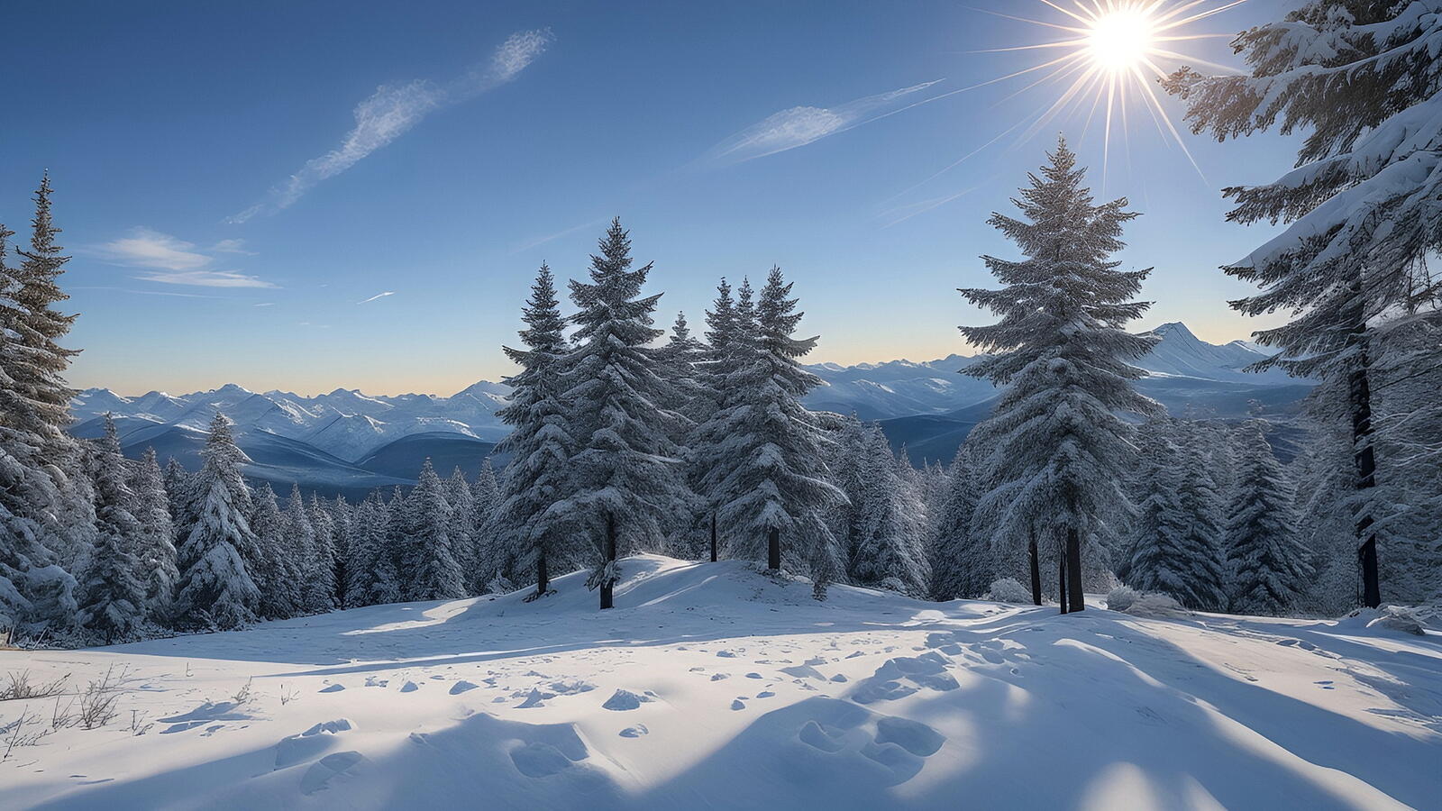 Бесплатное фото Зимний пейзаж и солнце