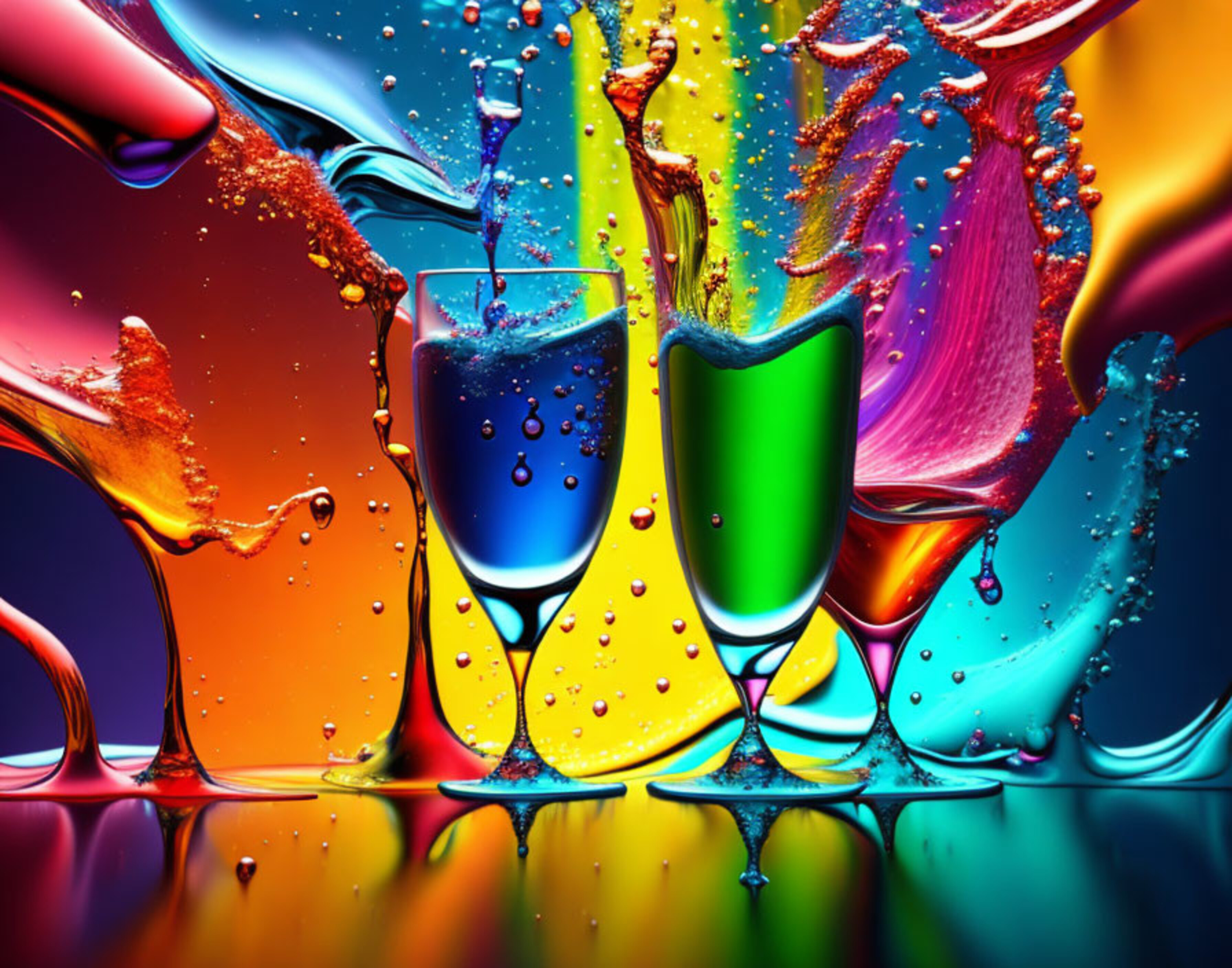 Бесплатное фото Брызги красок из наполненных бокалов