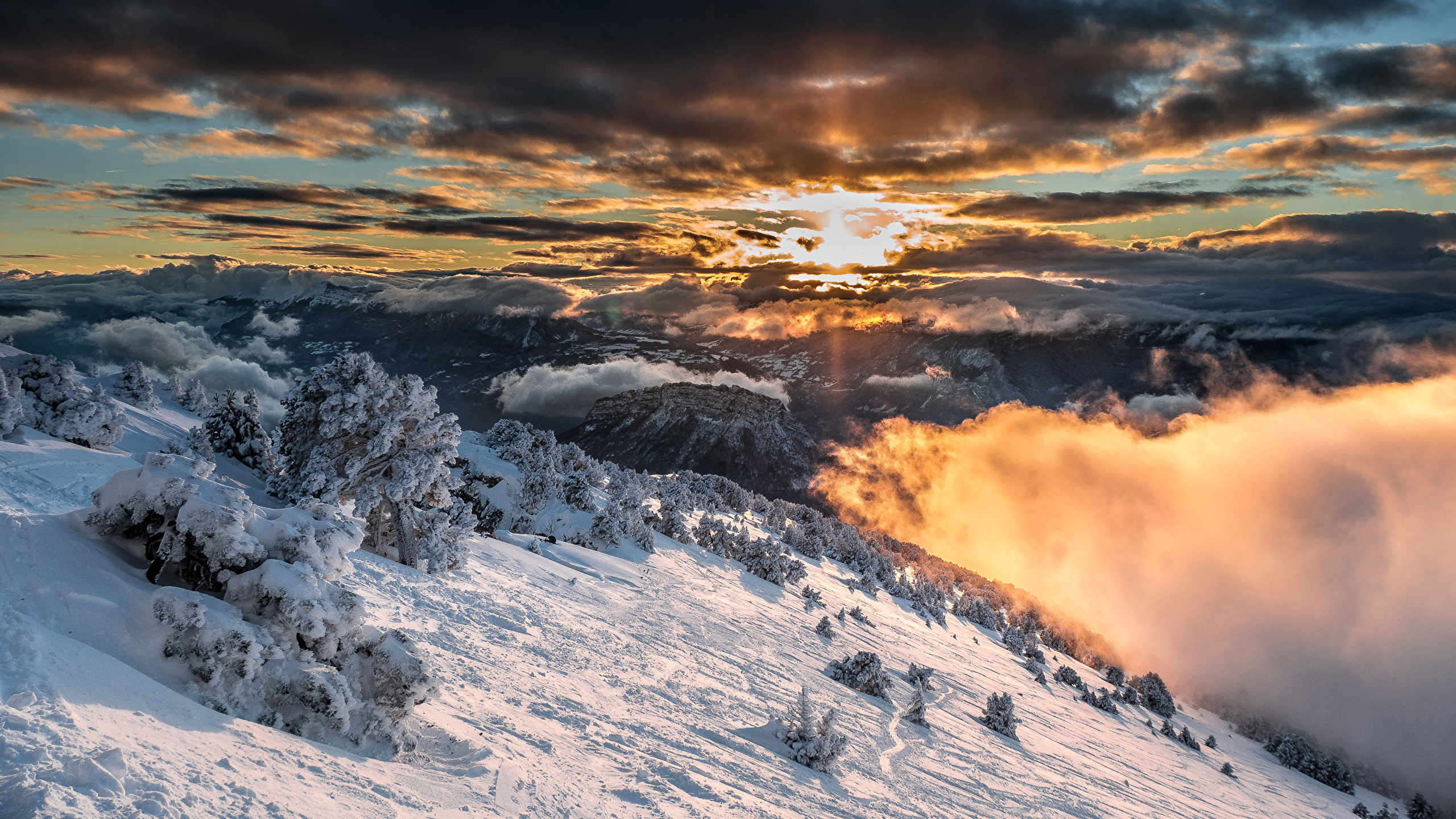 Фото бесплатно обои закат, Альпы, Франция