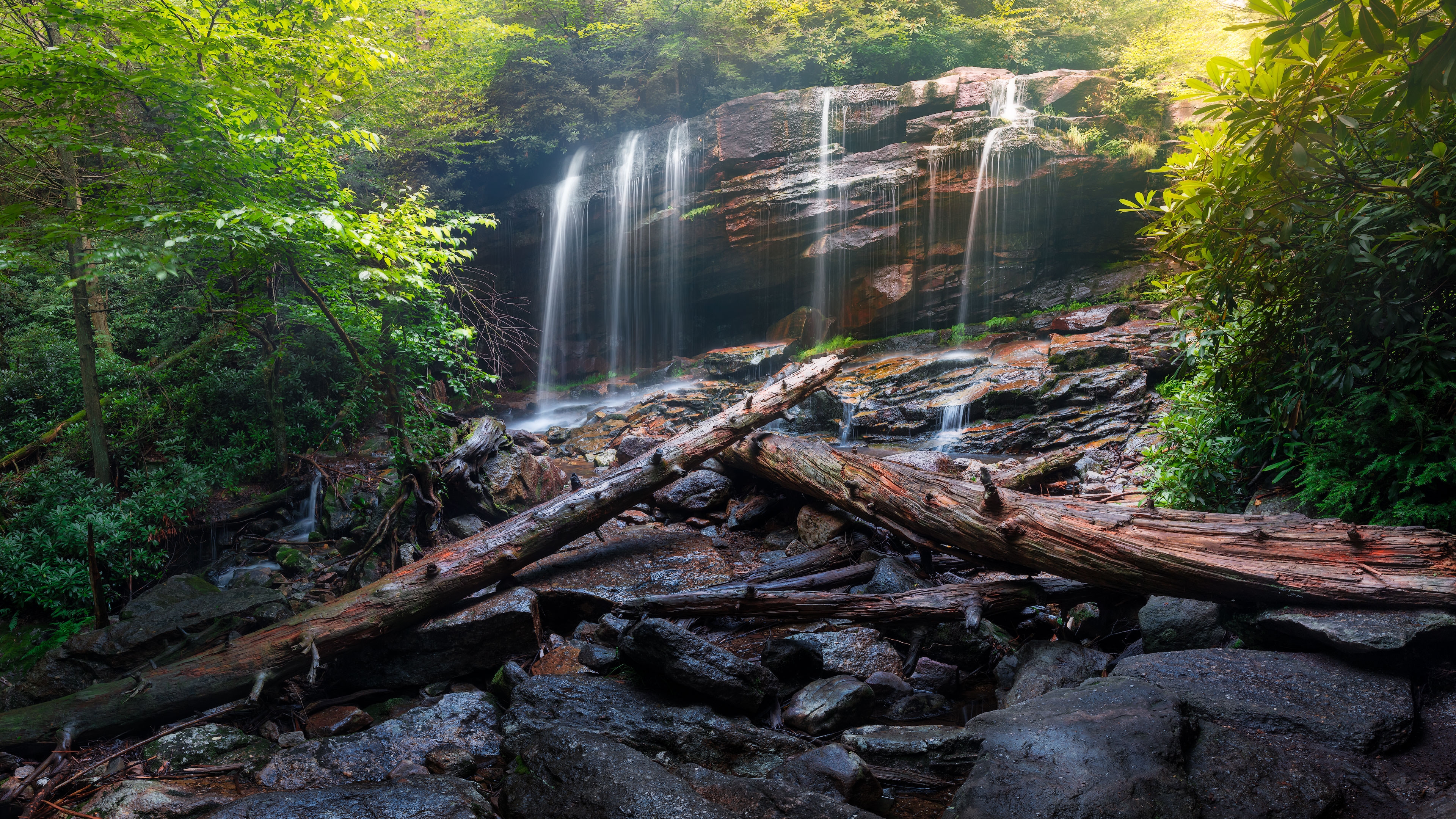 Фото бесплатно обои водопад, дрова, поток