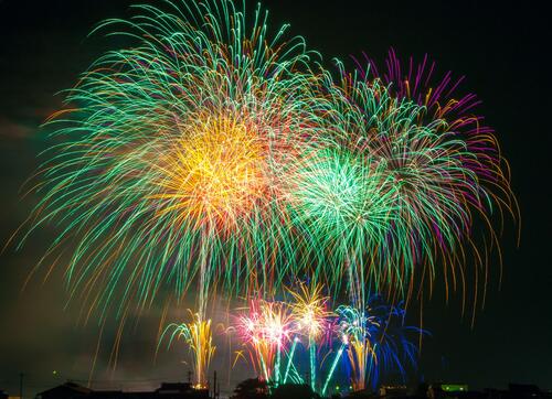 Colorful fireworks in the night sky.