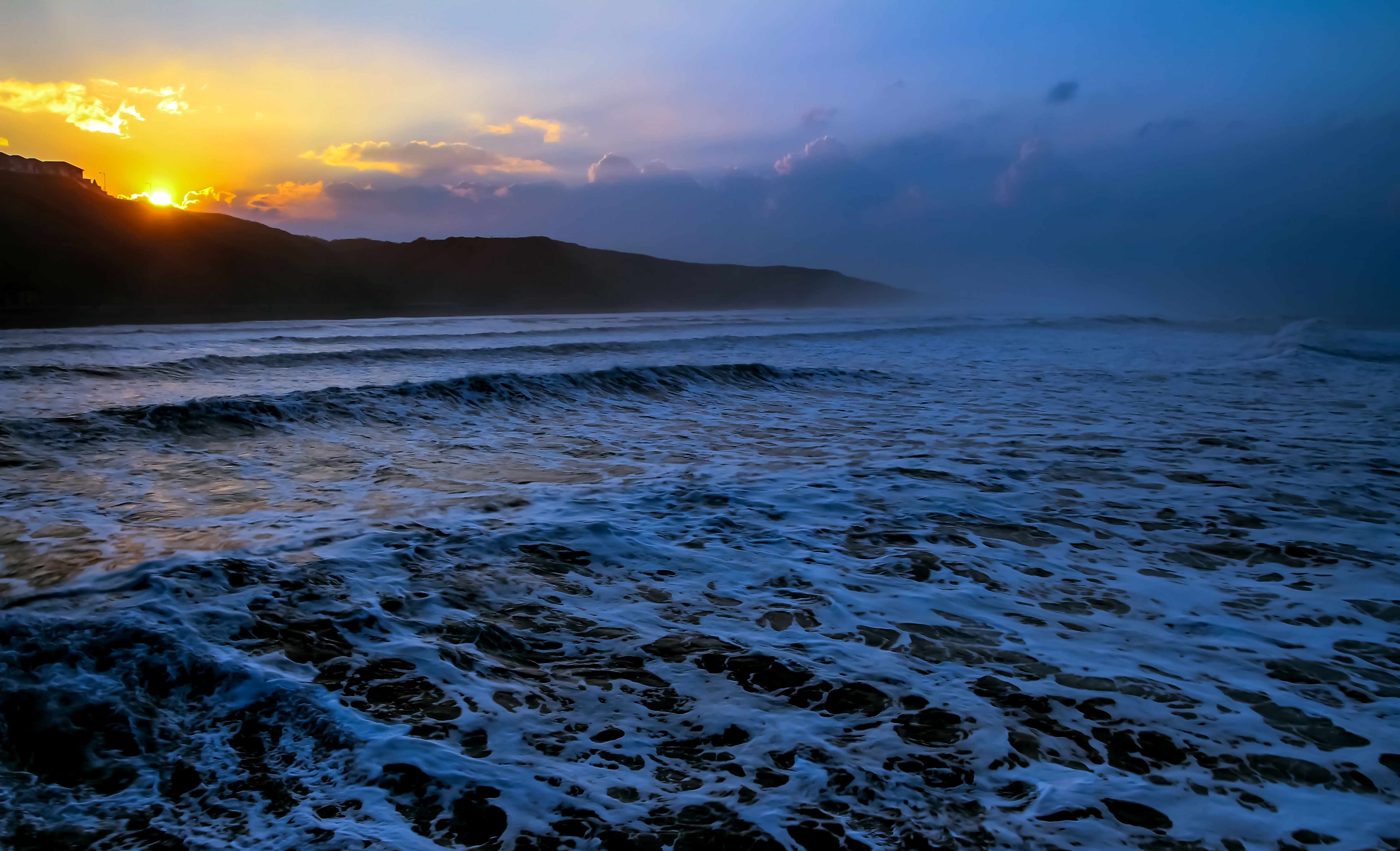 Photo free wallpaper sunset, waves, ocean
