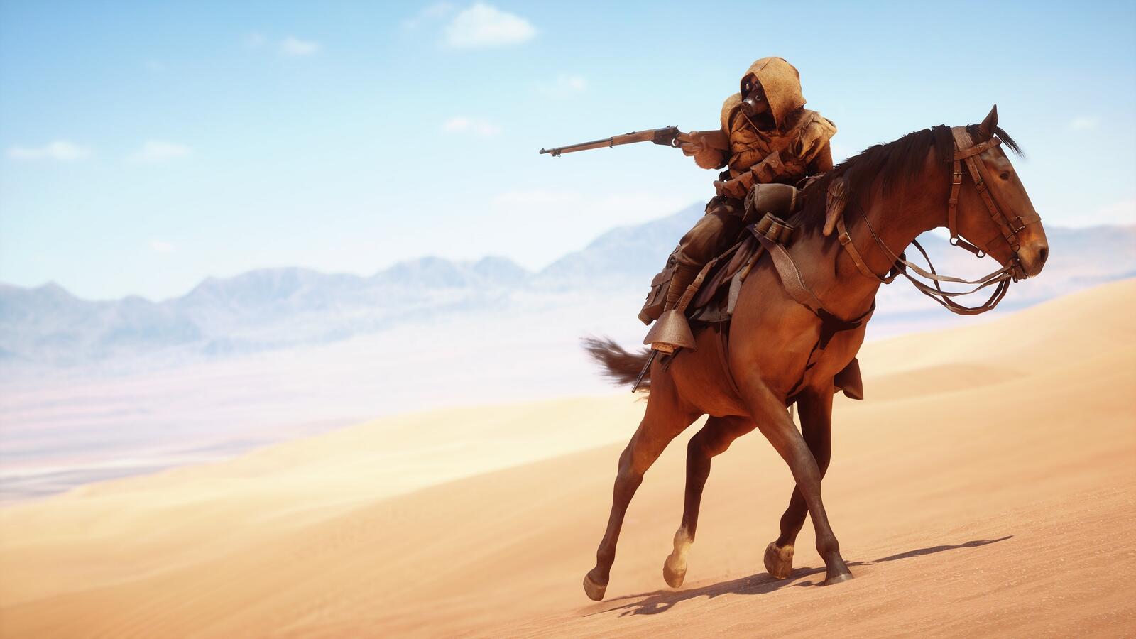 Free photo Rider with a gun on a horse from the game battlefield 1