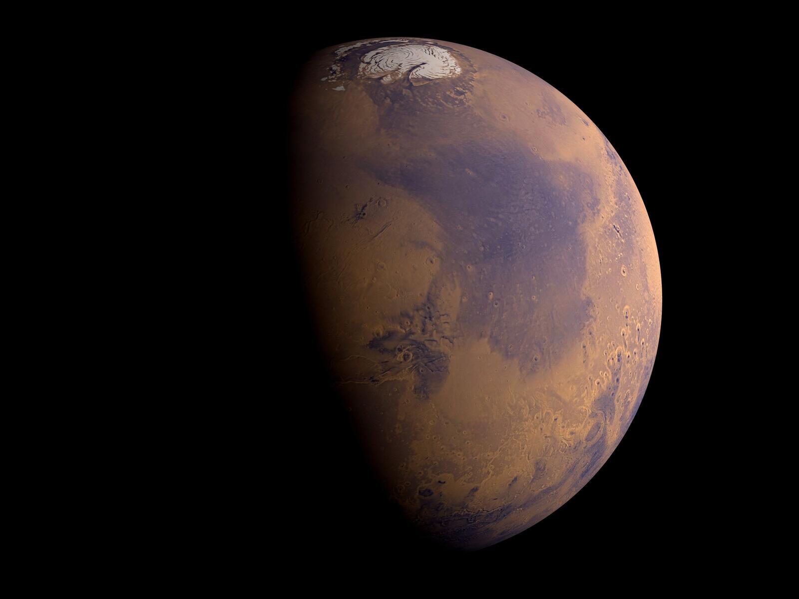 Бесплатное фото Поверхность Марса с северным полисом