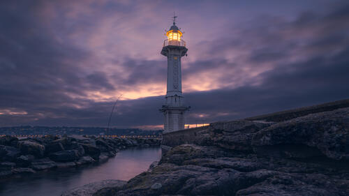 The coast in Switzerland with the lighthouse