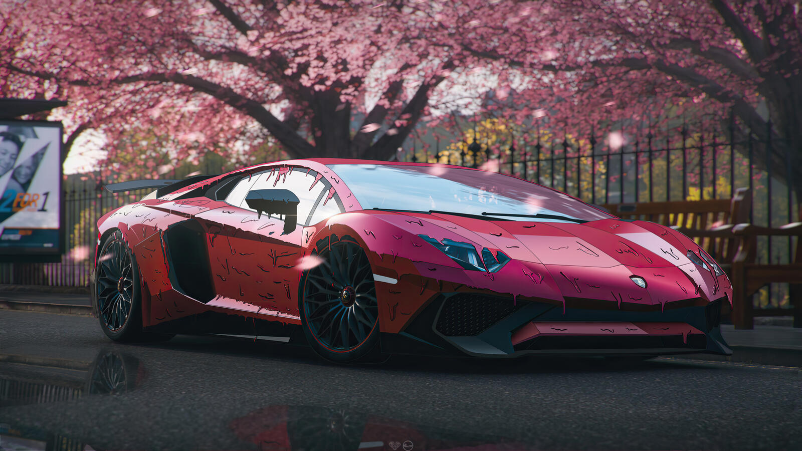Free photo Render picture with a red Lamborghini Aventador