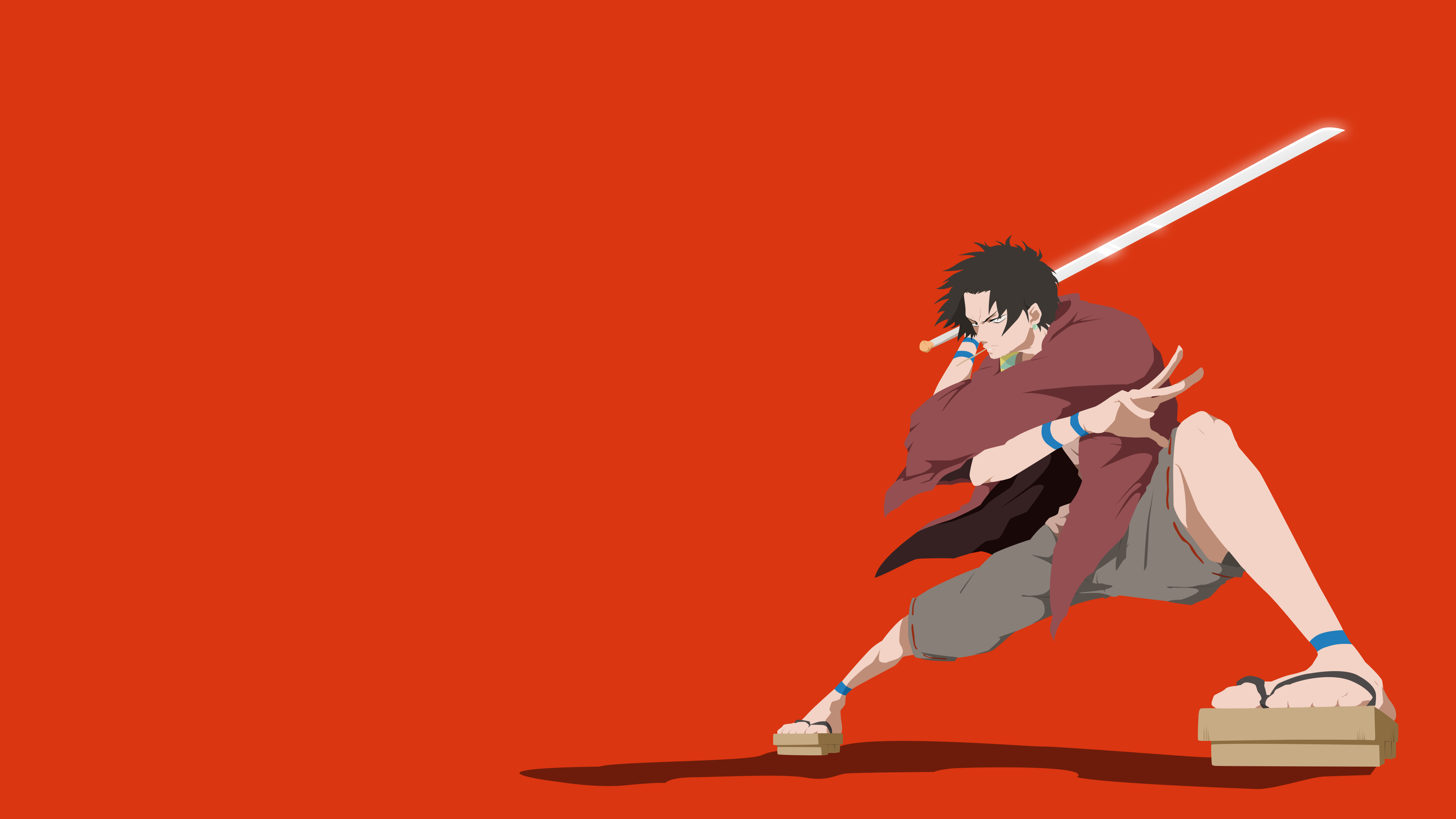Free photo Drawing of a samurai on an orange background