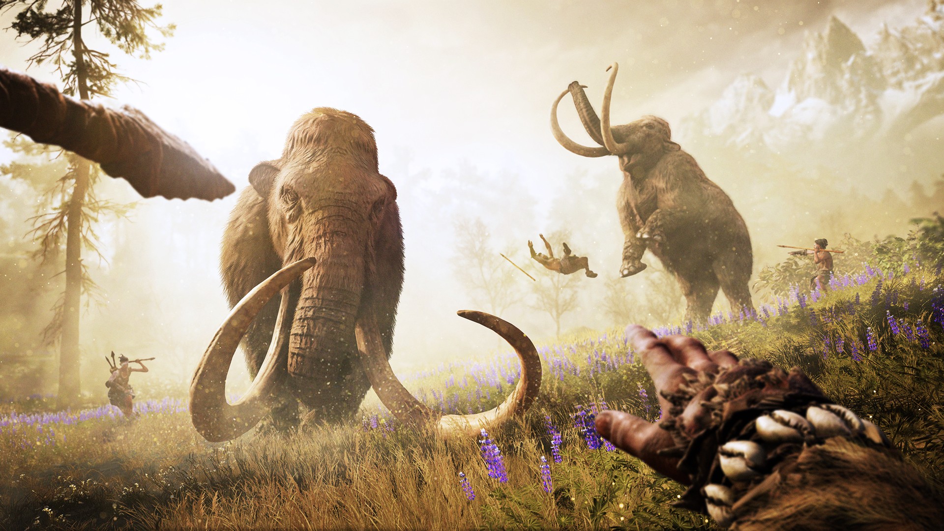 Бесплатное фото Сражение с мамонтами в игре Far Cry Primal