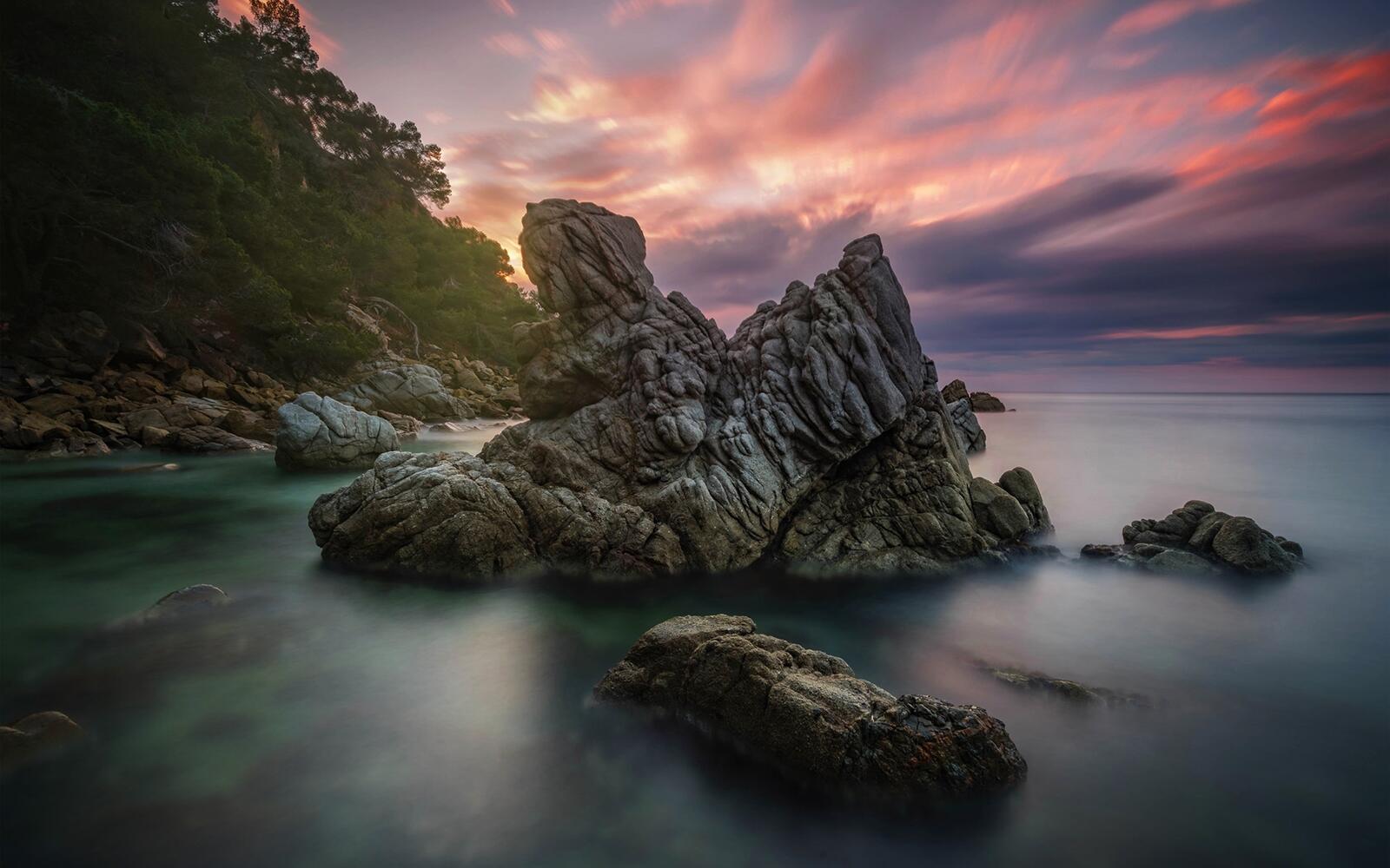 Бесплатное фото Берег моря со скалами на закате дня