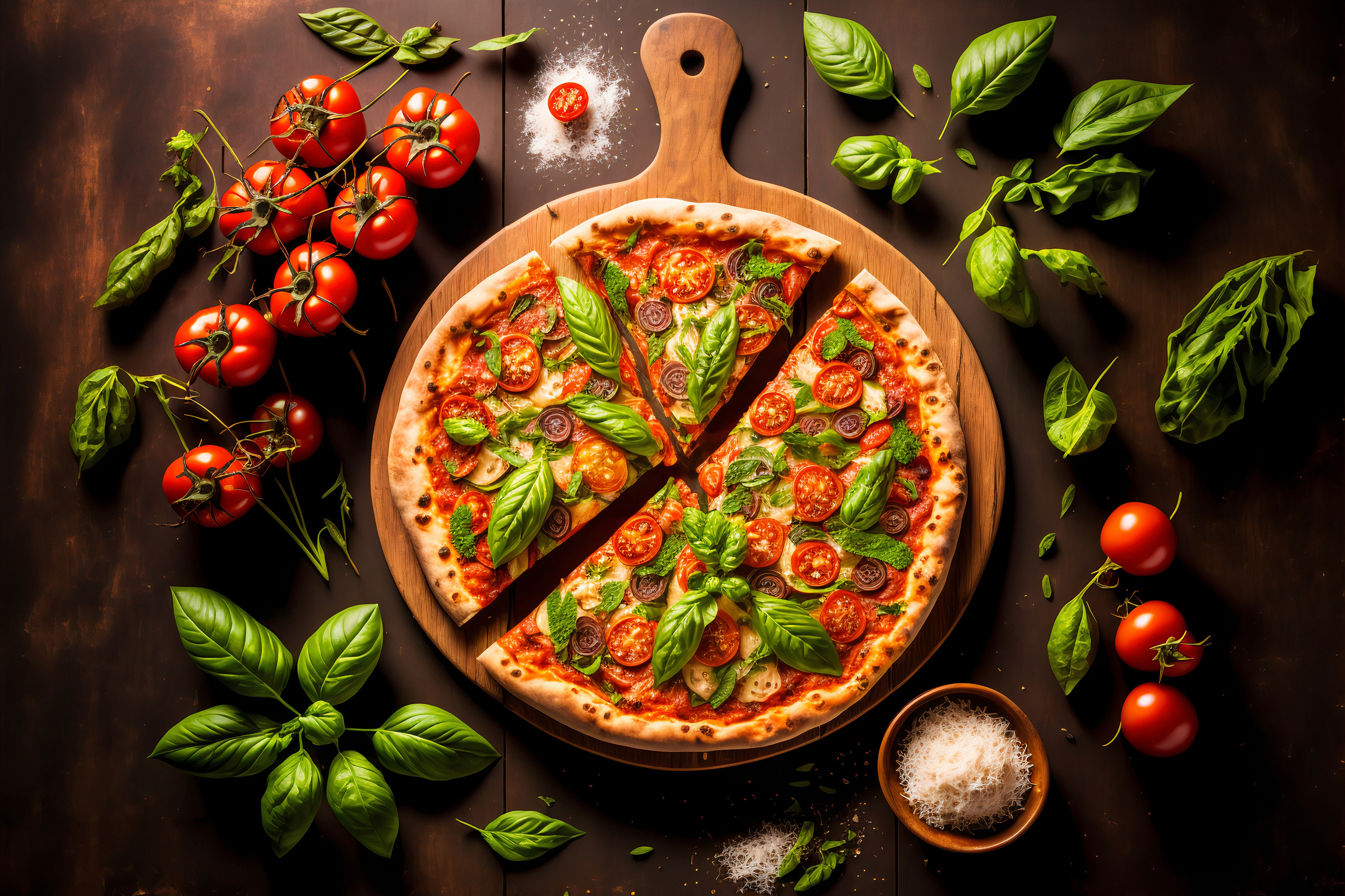Бесплатное фото Кусочки пиццы с помидором и сыром