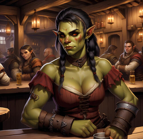 Half-orc girl in a tavern