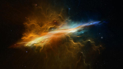 A colorful flash of light in a cosmic nebula