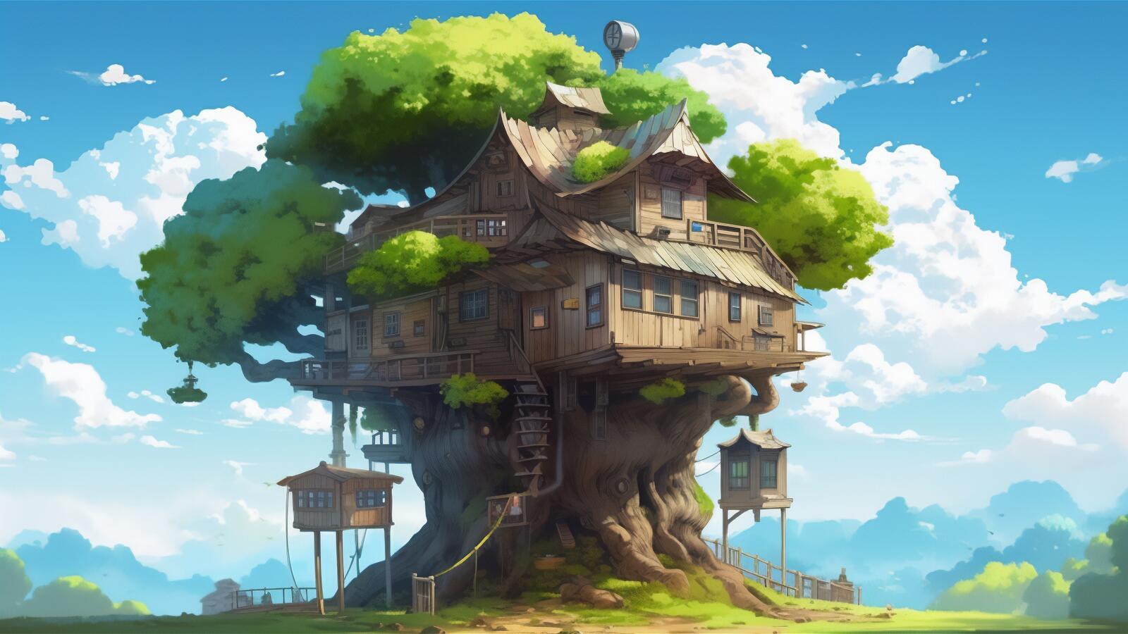 Free photo Drawing a house on a tree