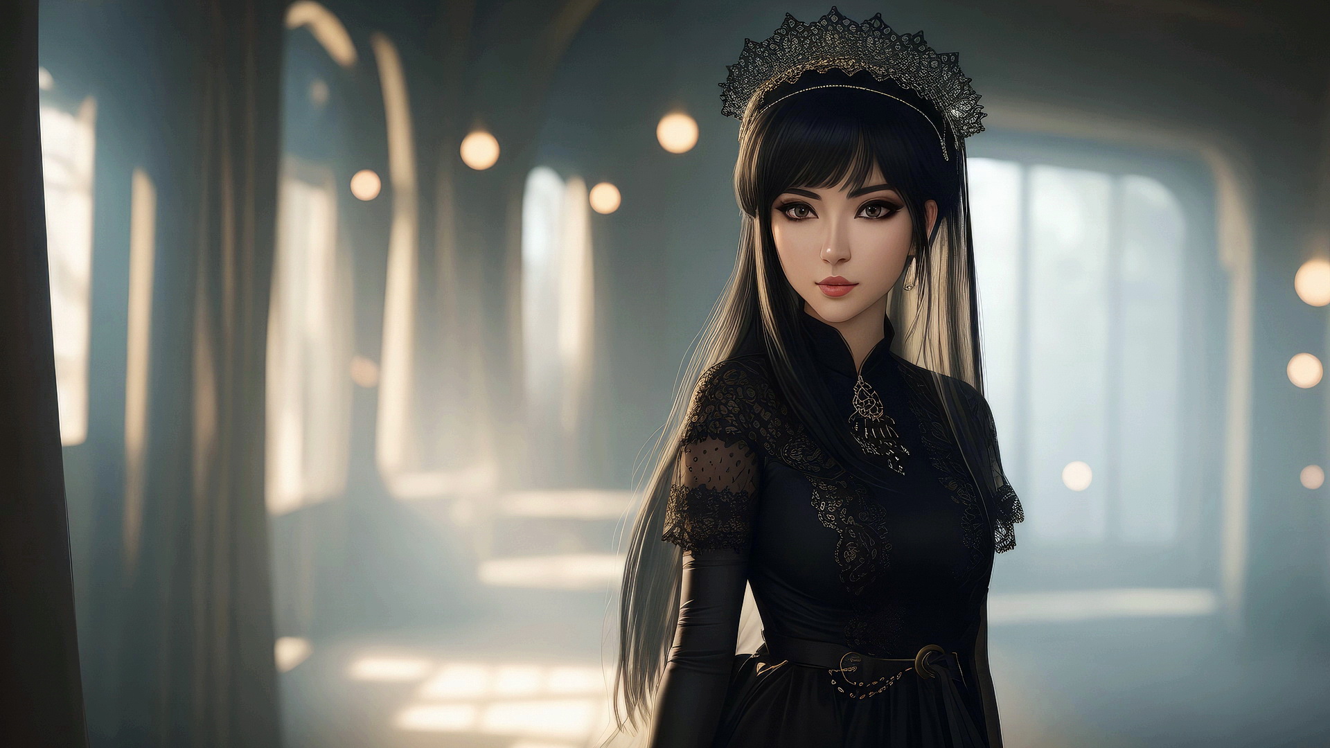 Молодая императрица стоит в холле дворца