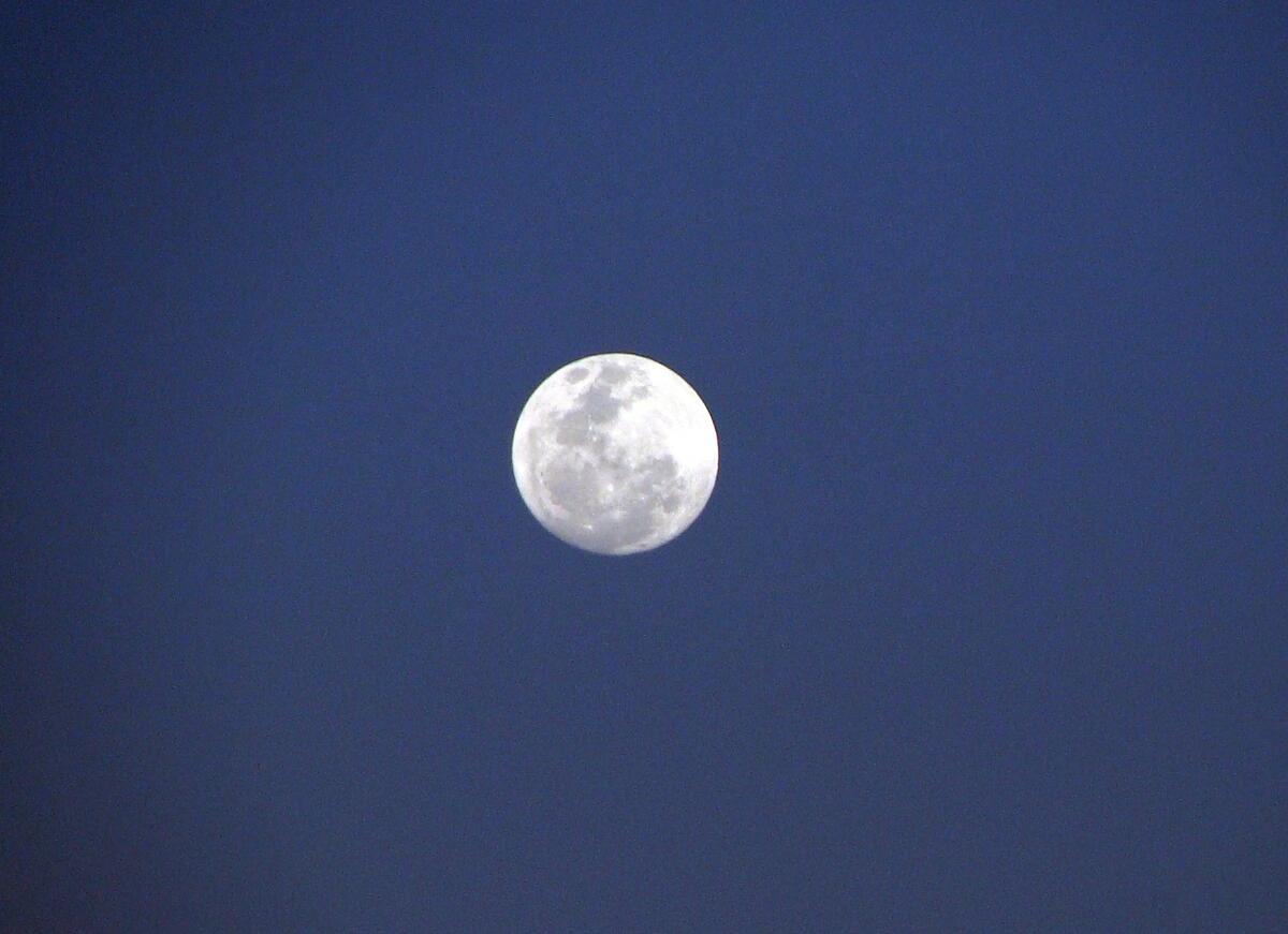 A bright moon in a dark blue sky.