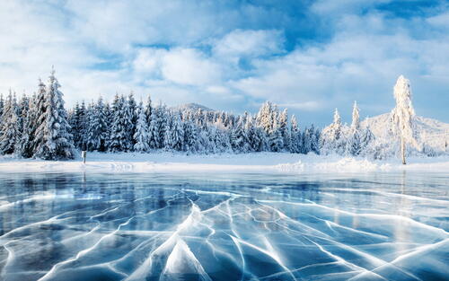 A frozen river by the shore