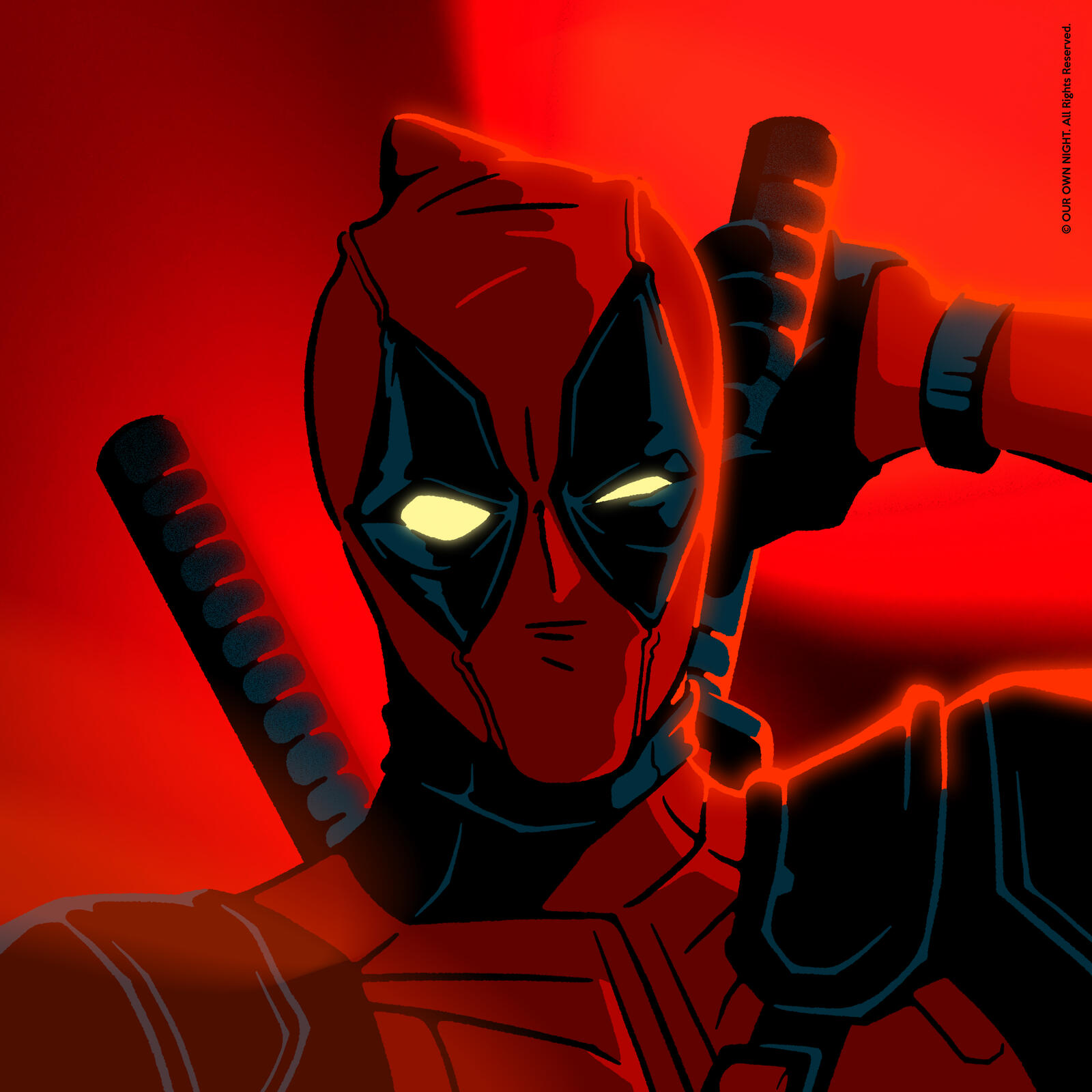 Free photo Drawing of Deadpool on a red background