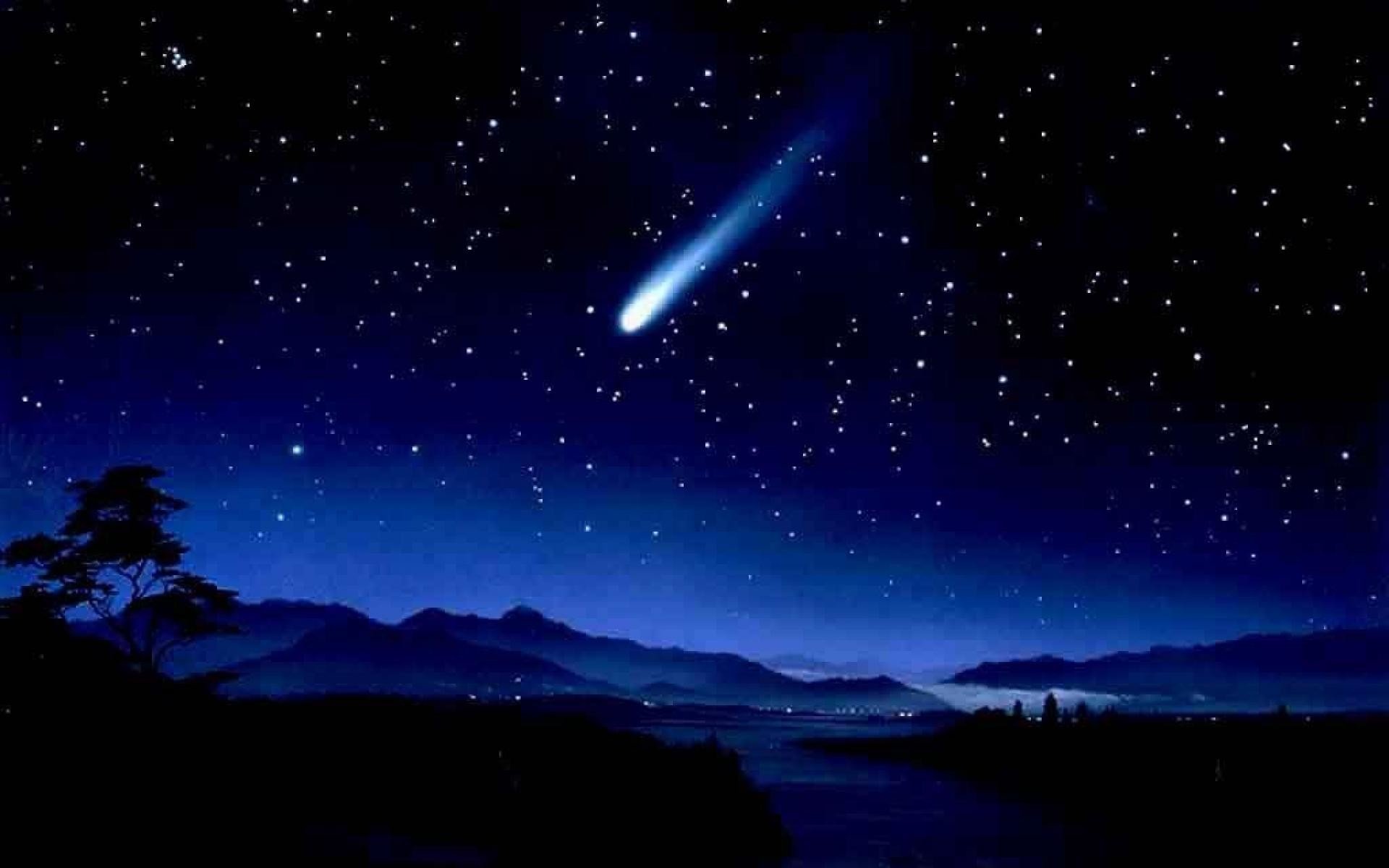 A shooting star in the night sky