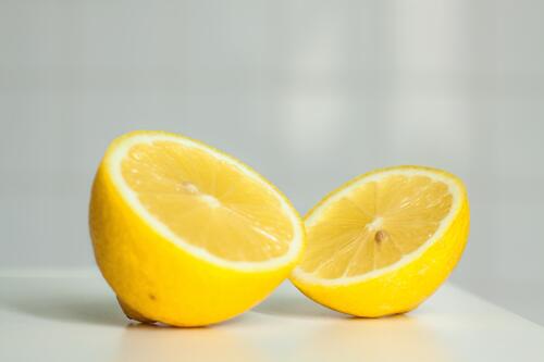 Yellow lemon in a cut