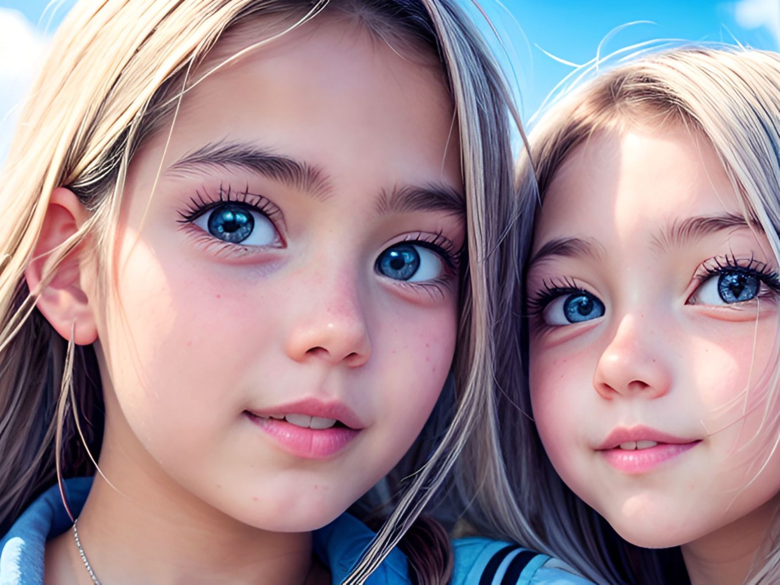 Free photo Two beautiful, blue-eyed, blondes, looking at the camera, photo.