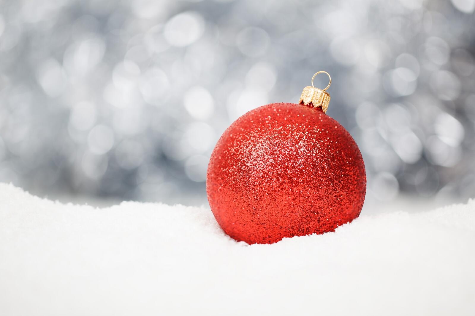 Бесплатное фото Новогодняя красная игрушка на снегу