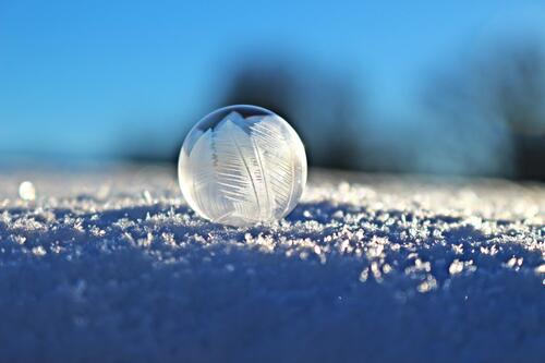 A picture of a frozen soap bubble.
