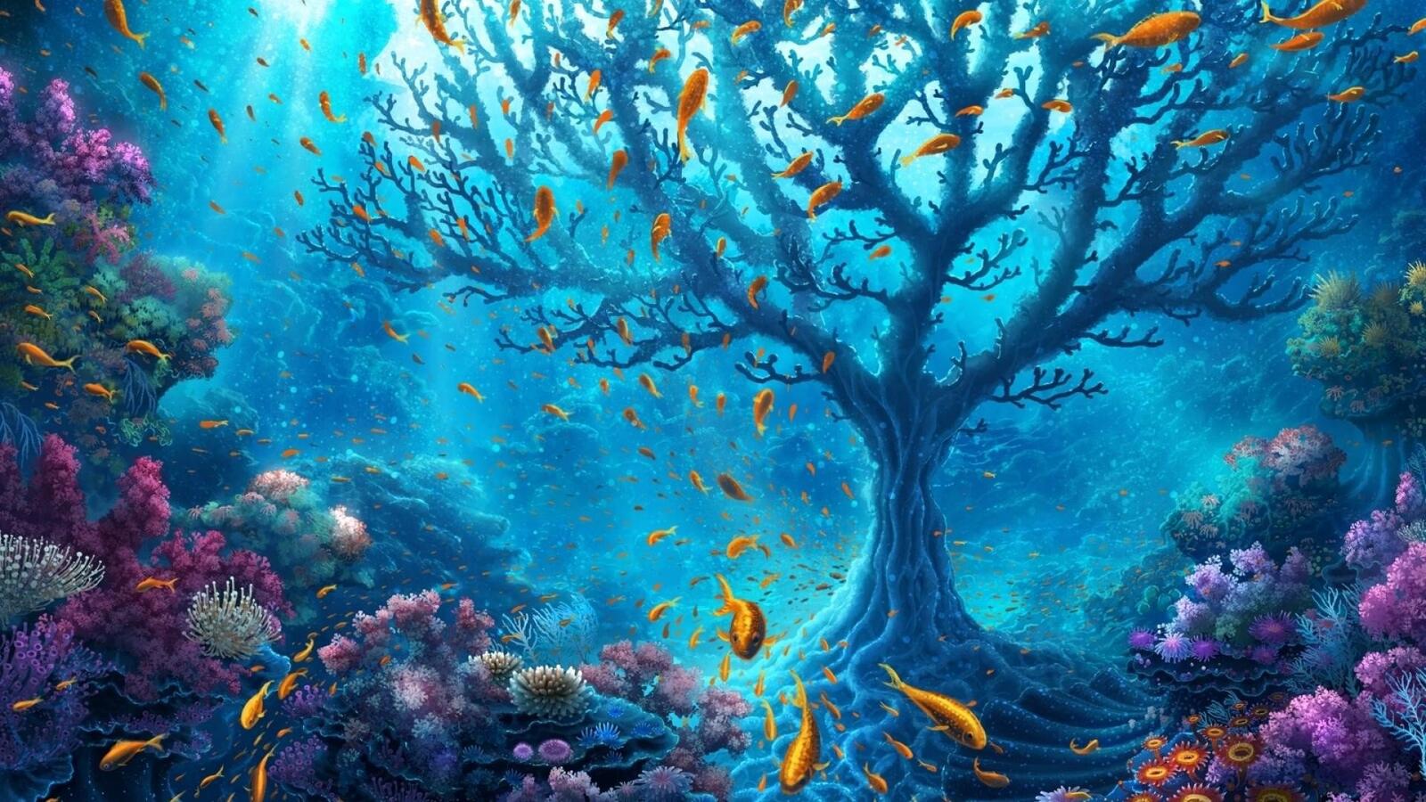 Бесплатное фото Большое дерево на дне морского дна