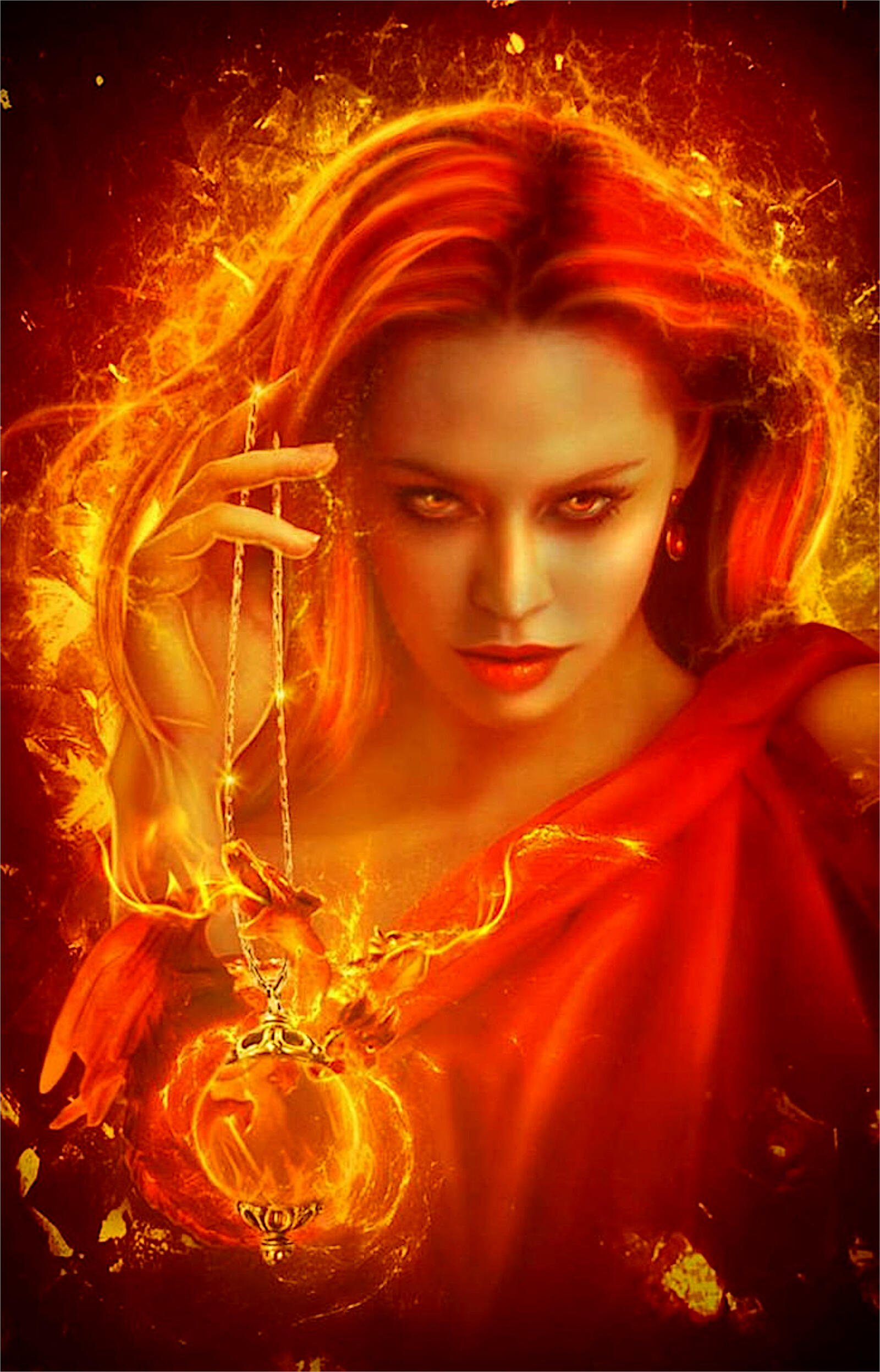 Free photo Rendering of a portrait of a girl in flames