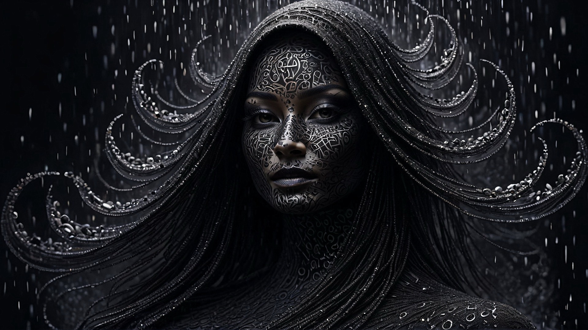 Портрет фантастической девушки на черном фоне