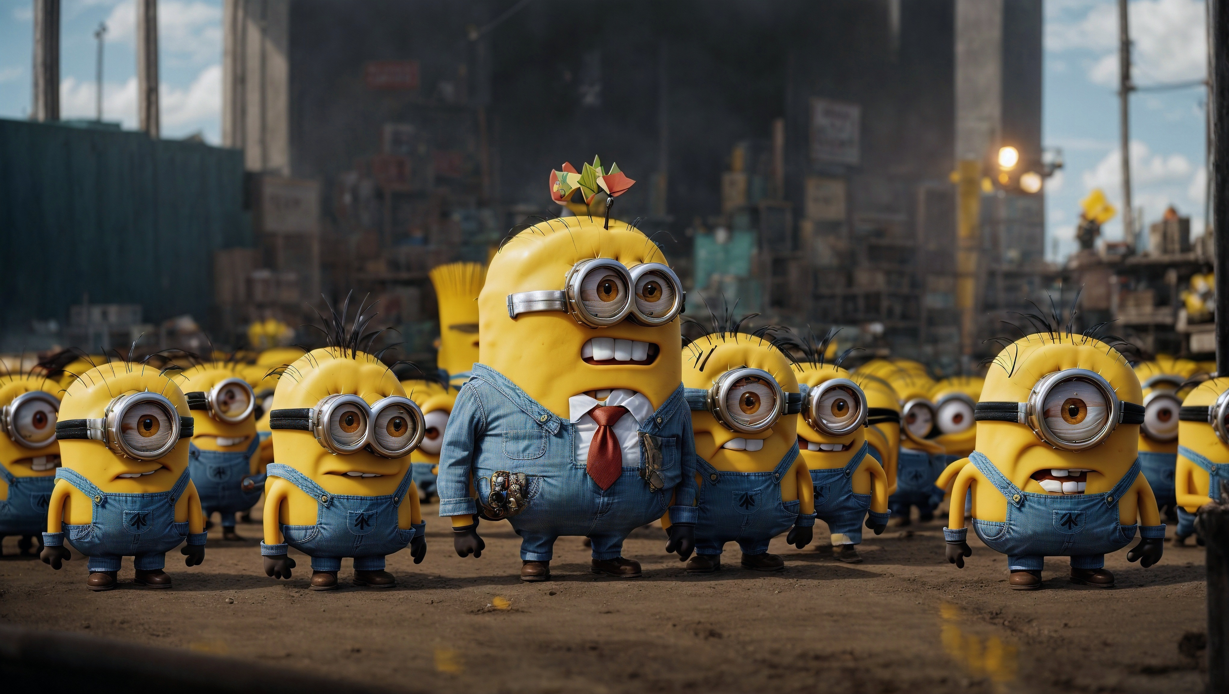 Free photo It`s the minion gang scene from the movie Despicable.