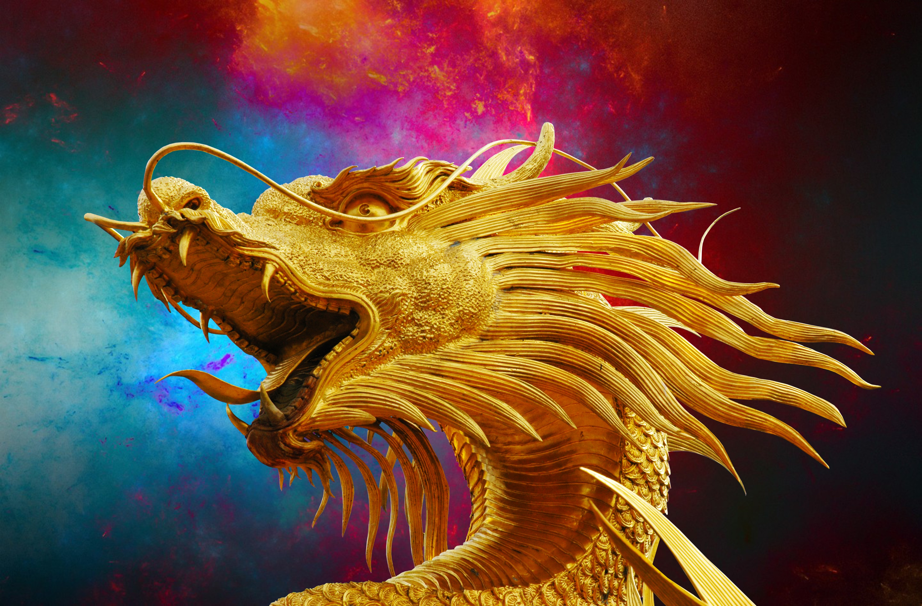 Free photo A golden dragon in space