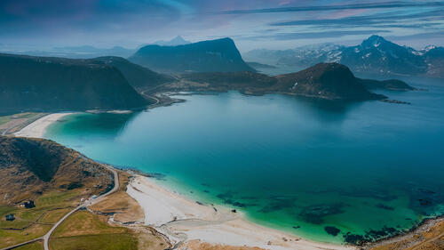 The Lofoten Islands in Norway with a view from an airplane